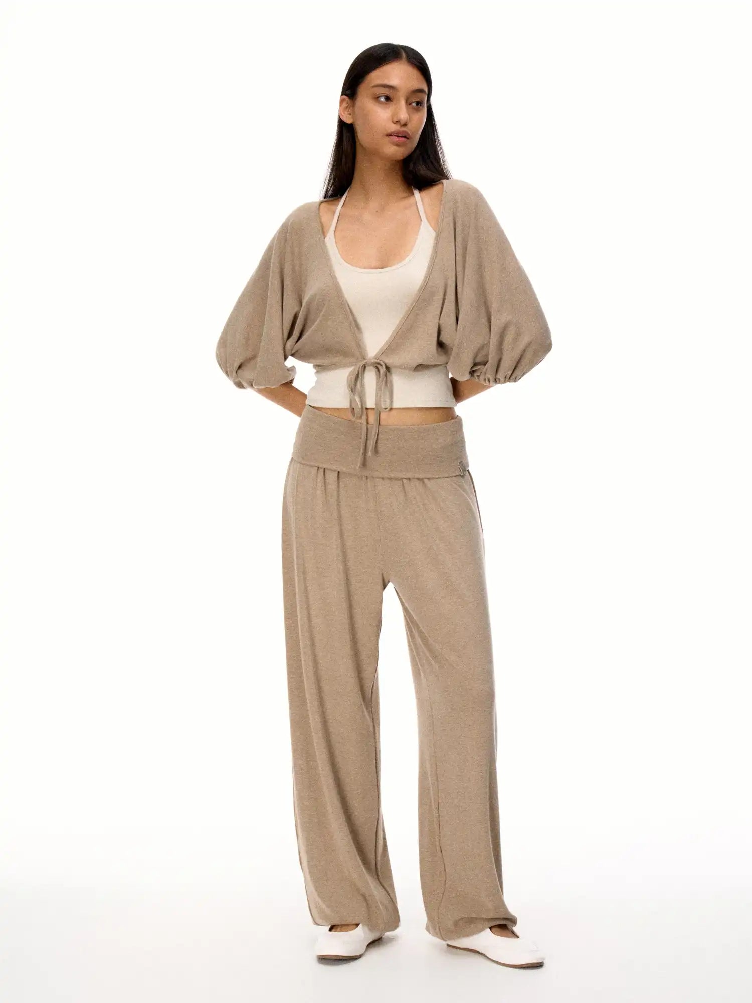FirstFloor Stylish Ballet Mid-sleeve Pilates Wrap Cropped Top Two-Piece Set | Canton Collective