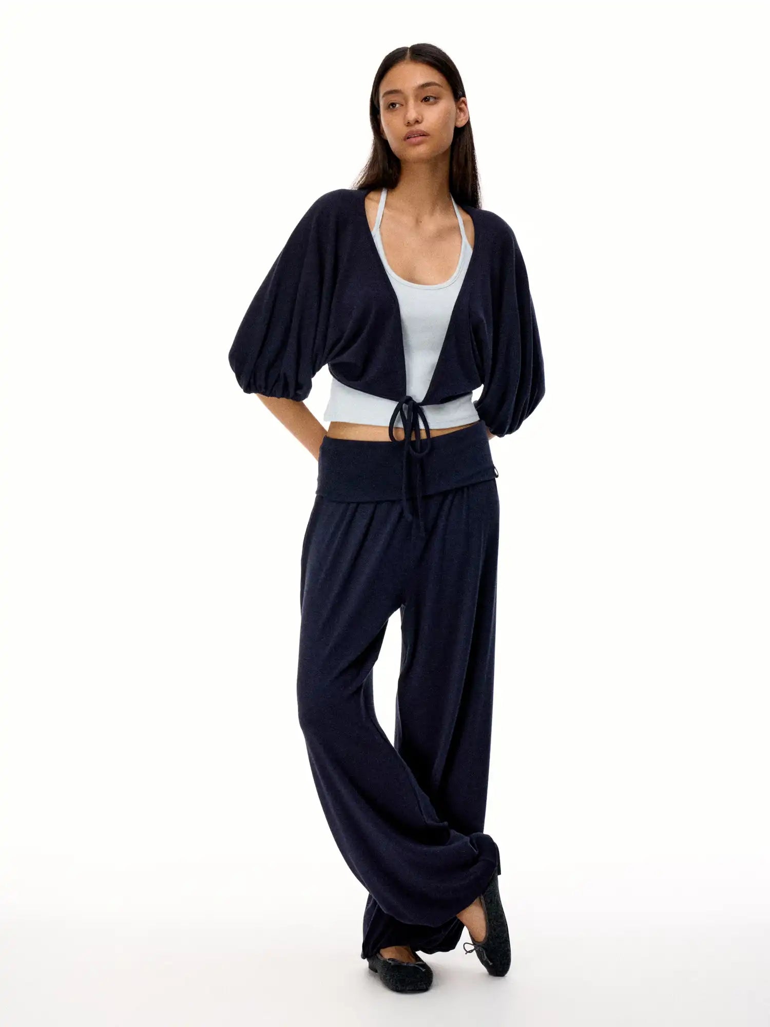 FirstFloor Stylish Ballet Mid-sleeve Pilates Wrap Cropped Top Two-Piece Set | Canton Collective