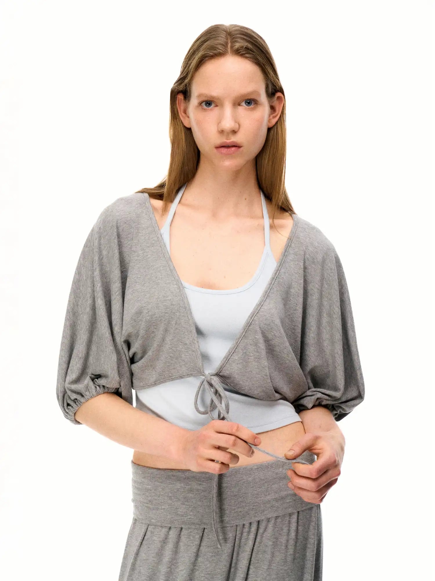 FirstFloor Stylish Ballet Mid-sleeve Pilates Wrap Cropped Top Two-Piece Set | Canton Collective