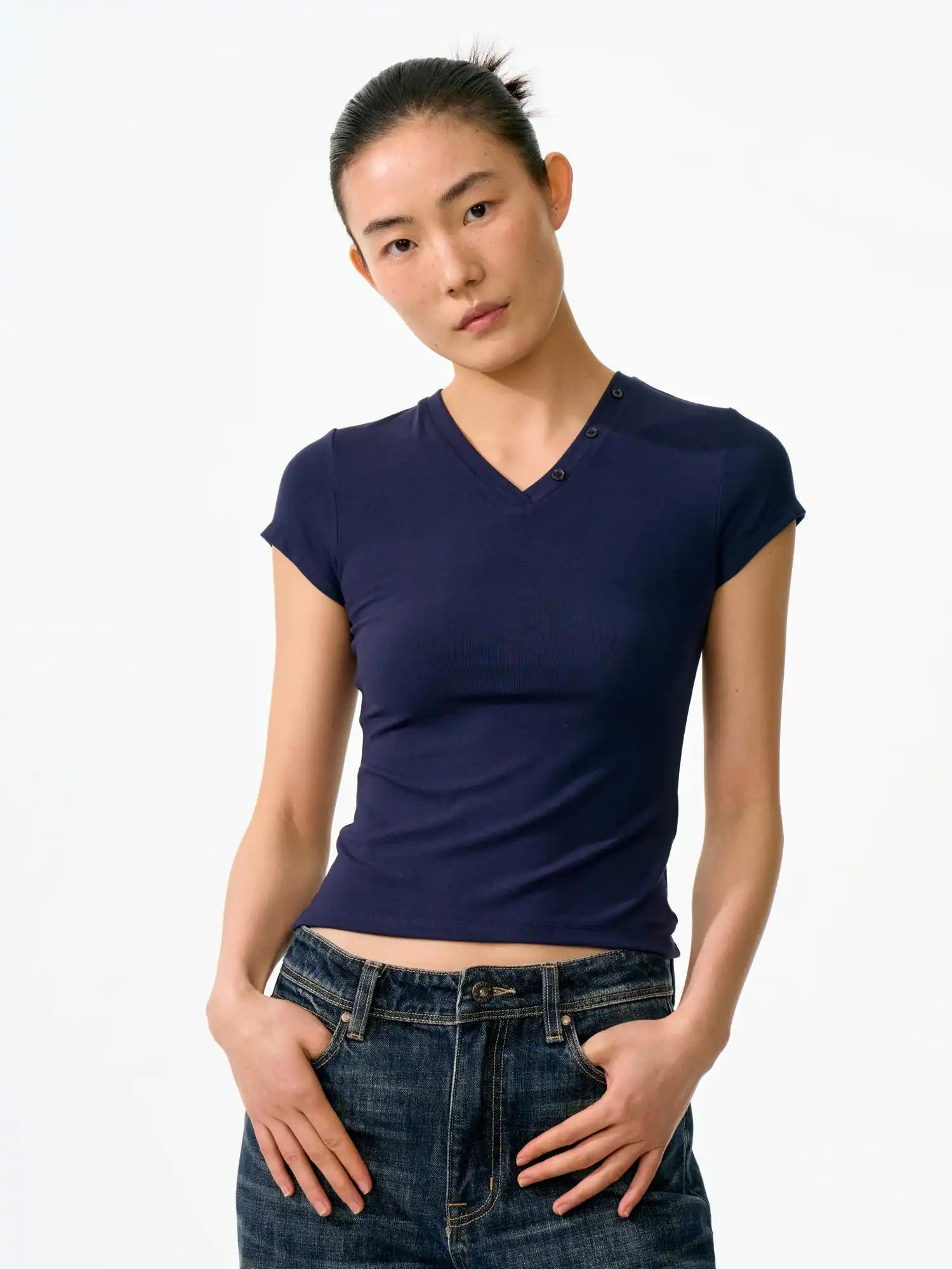 FirstFloor Subversive Basics Buttoned V-Neck Top | Canton Collective