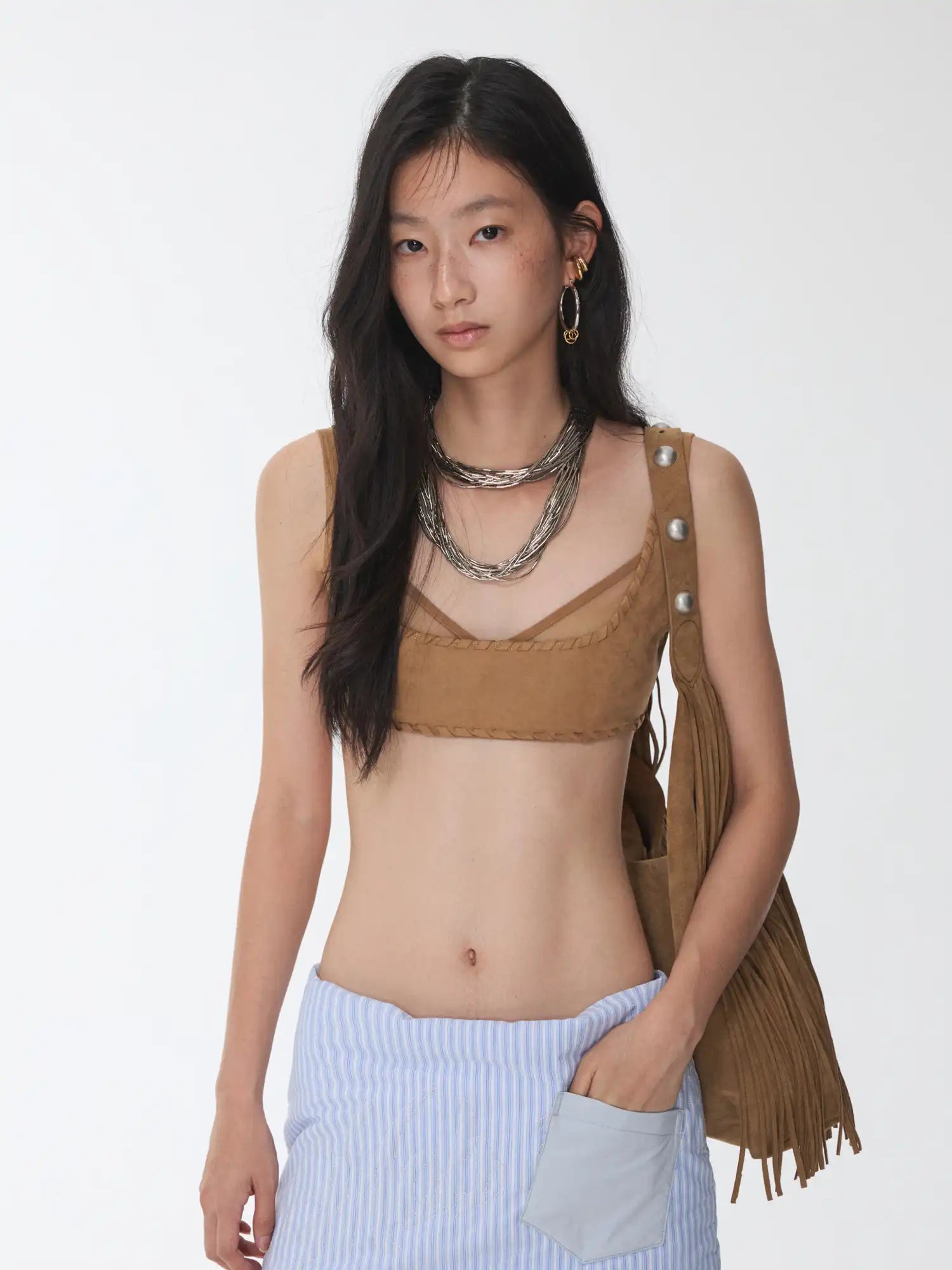 1Jinn Studio Suede Mesh Lace-Up Bustier | Canton Collective
