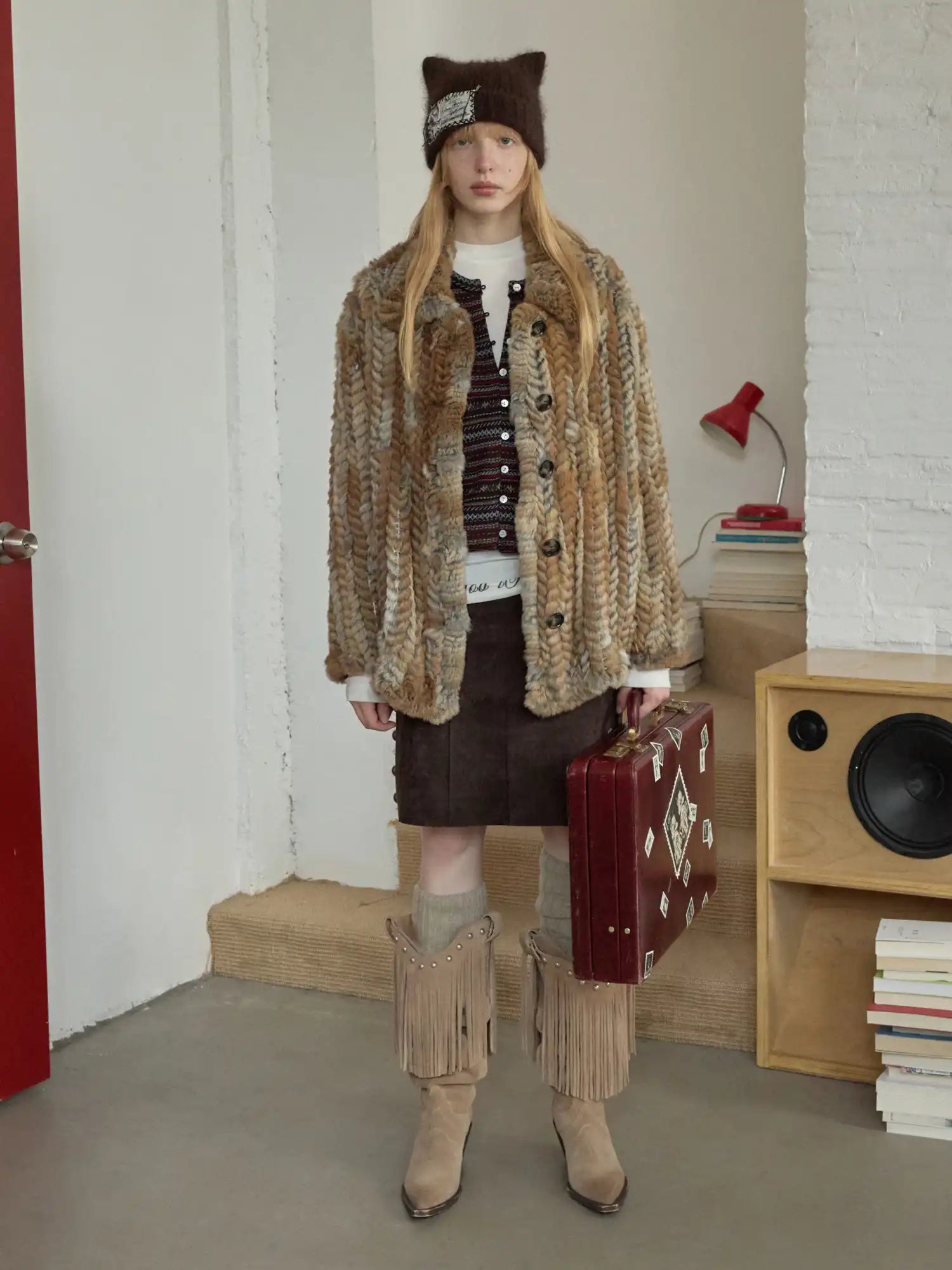 1Jinn Studio Suede Studded High-Waisted Midi Skirt | Canton Collective