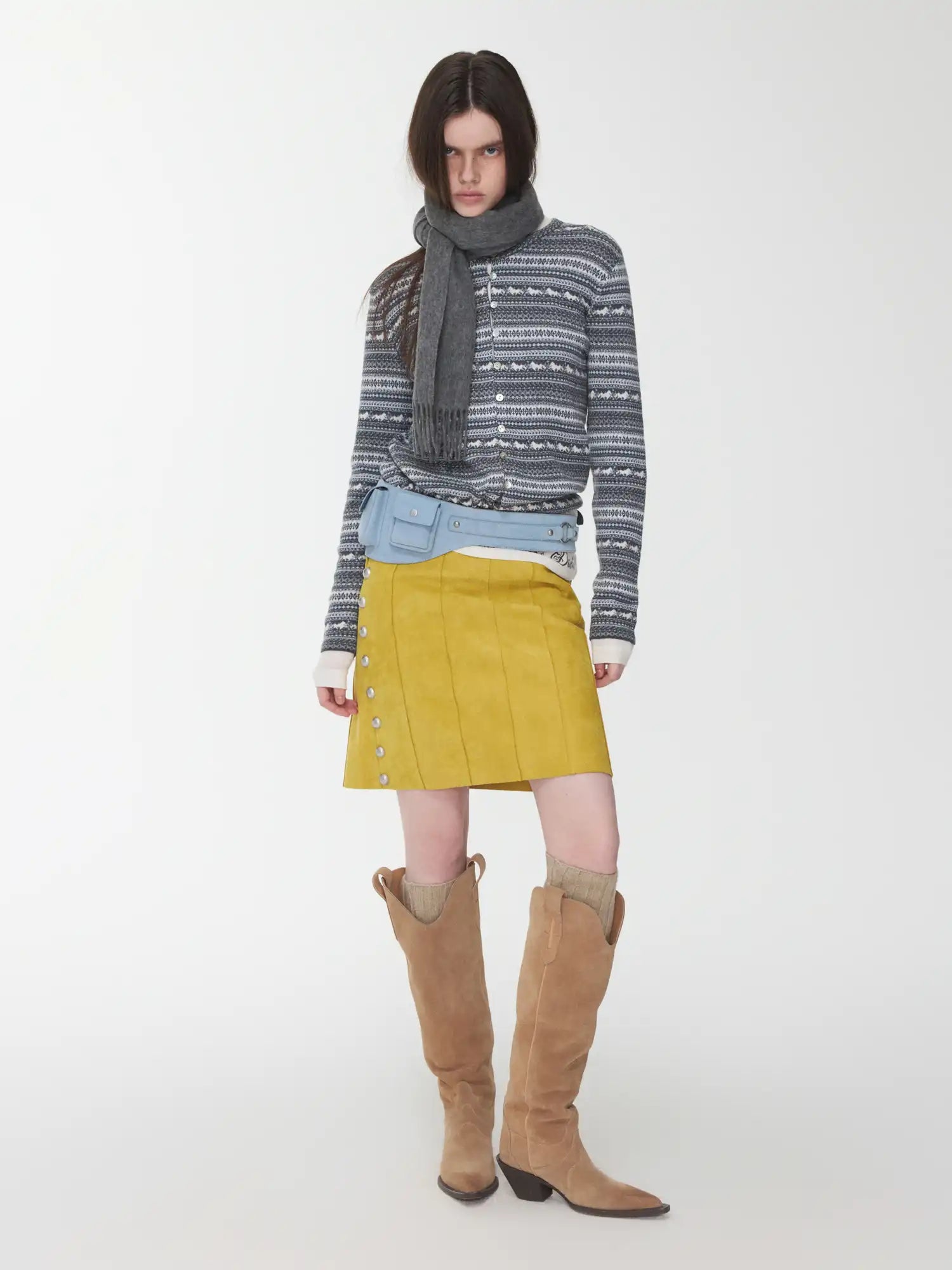 1Jinn Studio Suede Studded High-Waisted Midi Skirt | Canton Collective