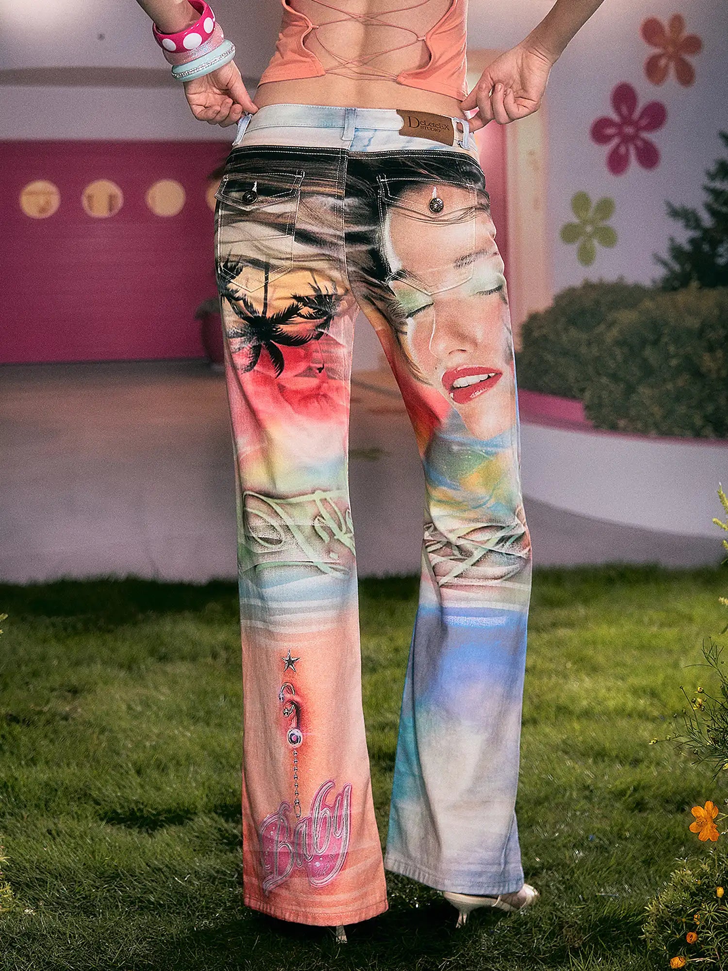 Deleteex Sunset Gradient Y2K Low Rise Flare Jeans | Canton Collective