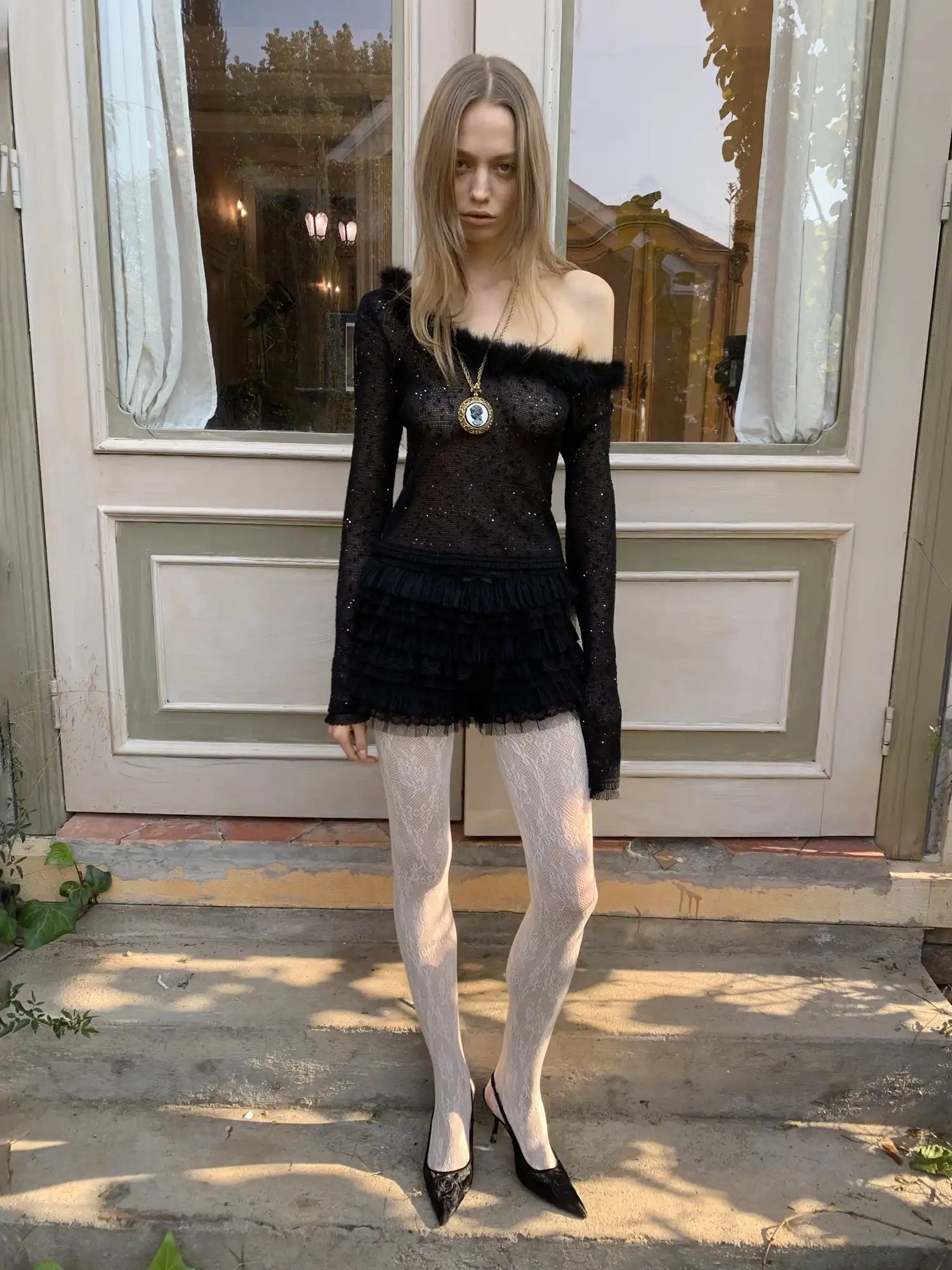 1Jinn Studio Sweet Girl Sheer Mesh Sparkle Blouse Top | Canton Collective