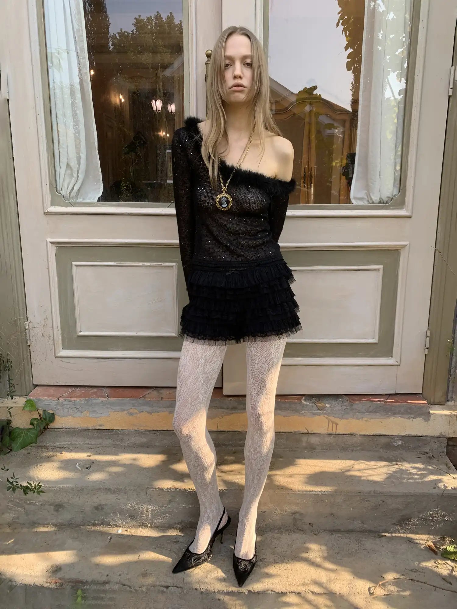 1Jinn Studio Sweet Girl Sheer Mesh Sparkle Blouse Top | Canton Collective