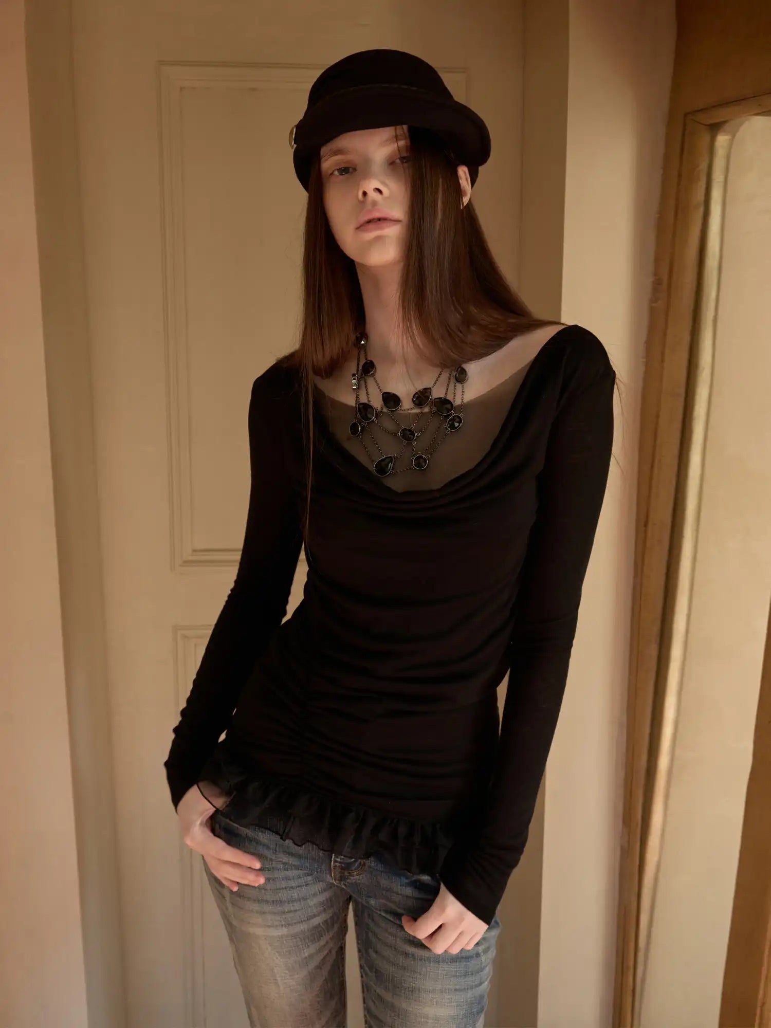 1Jinn Studio Sweetheart Cowl Neck Ruffle Hem Top | Canton Collective