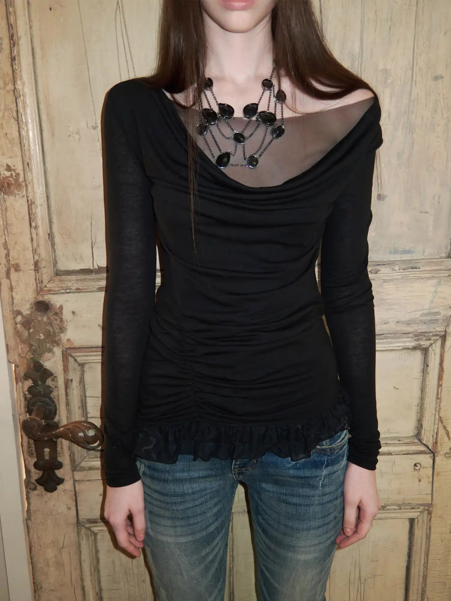 1Jinn Studio Sweetheart Cowl Neck Ruffle Hem Top | Canton Collective