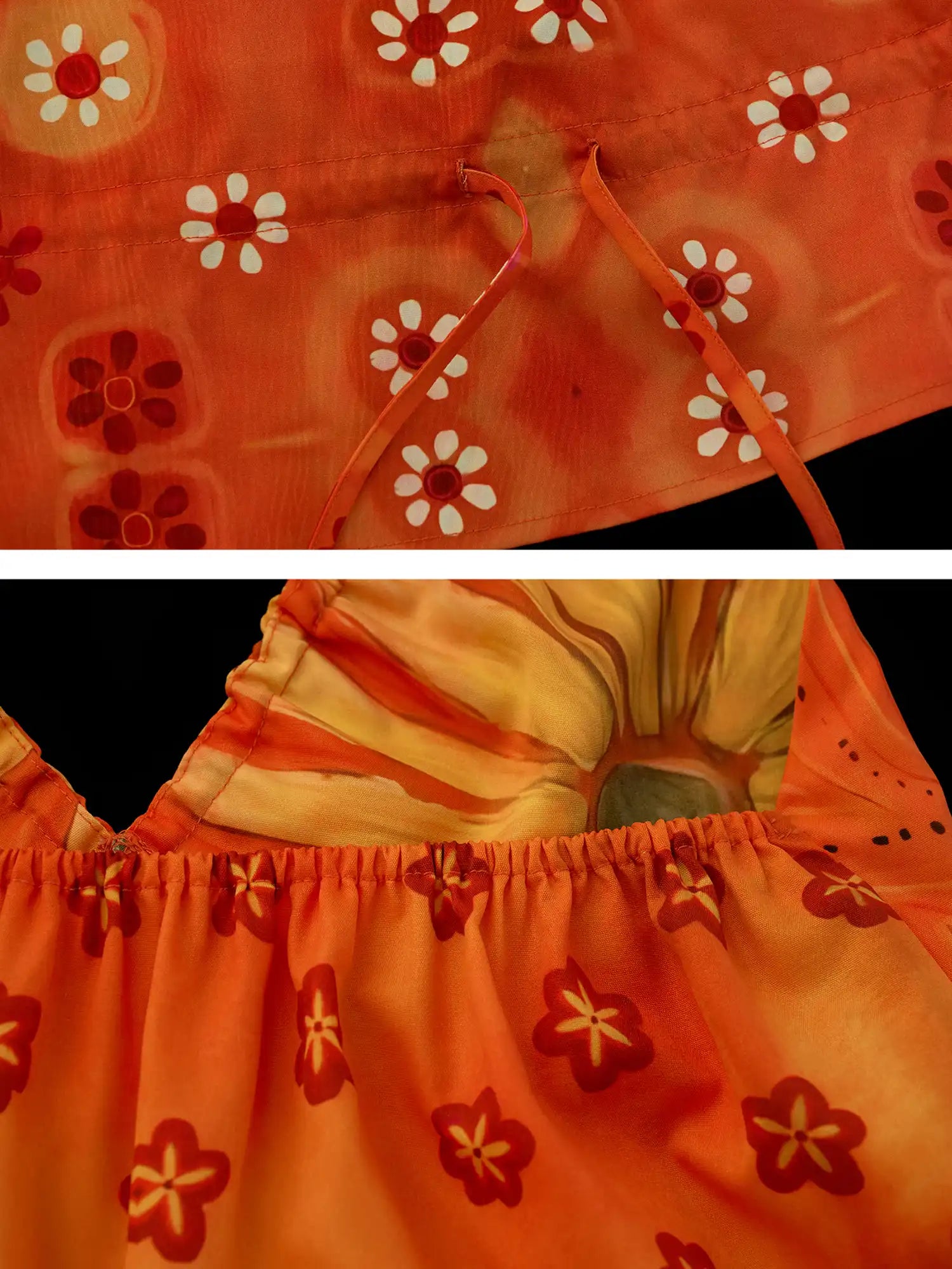 MAMC Tangerine Orange Floral Babydoll Halter Top | Canton Collective