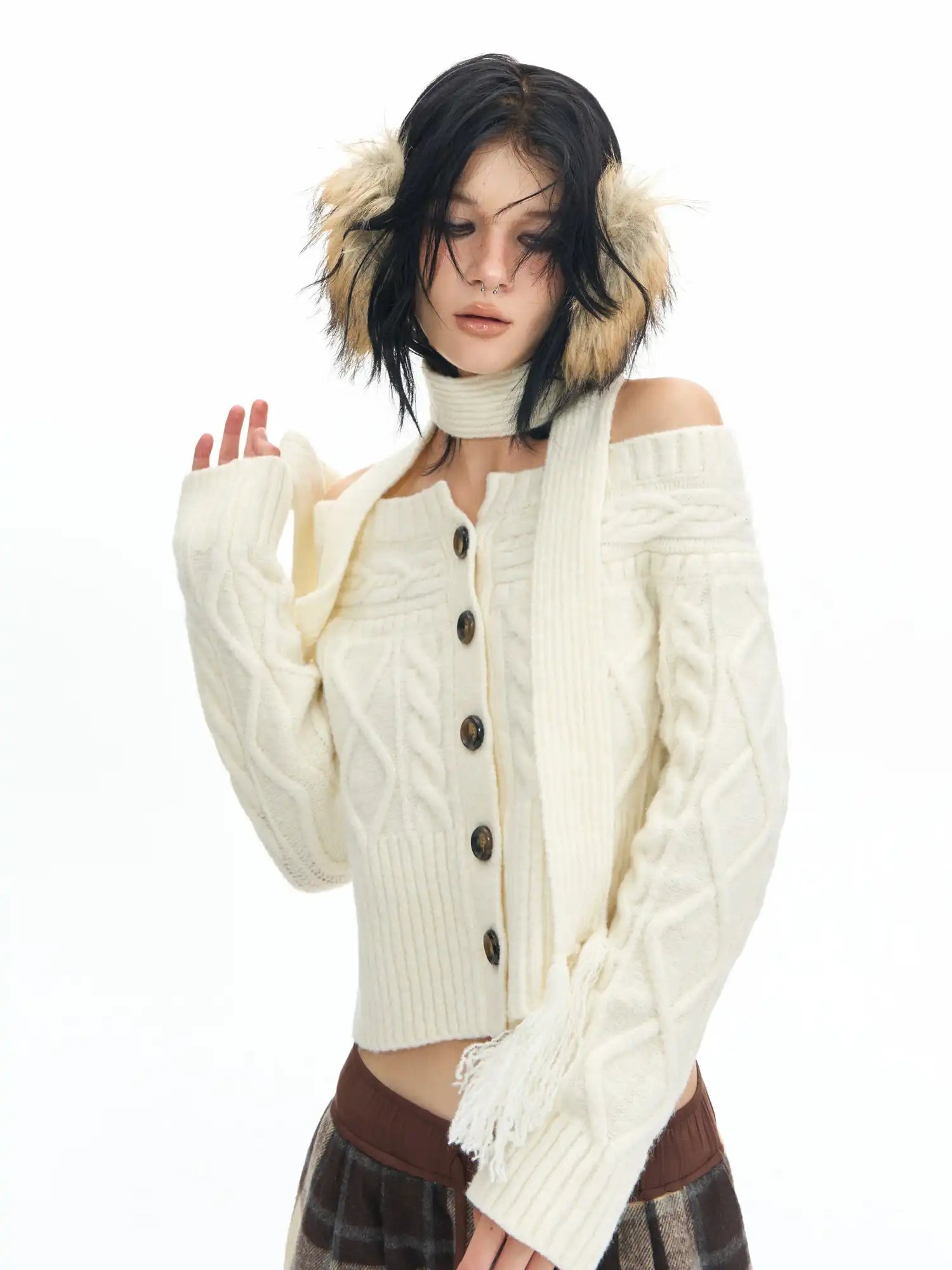 Deleteex Tassel Scarf Off Shoulder Sweater | Canton Collective