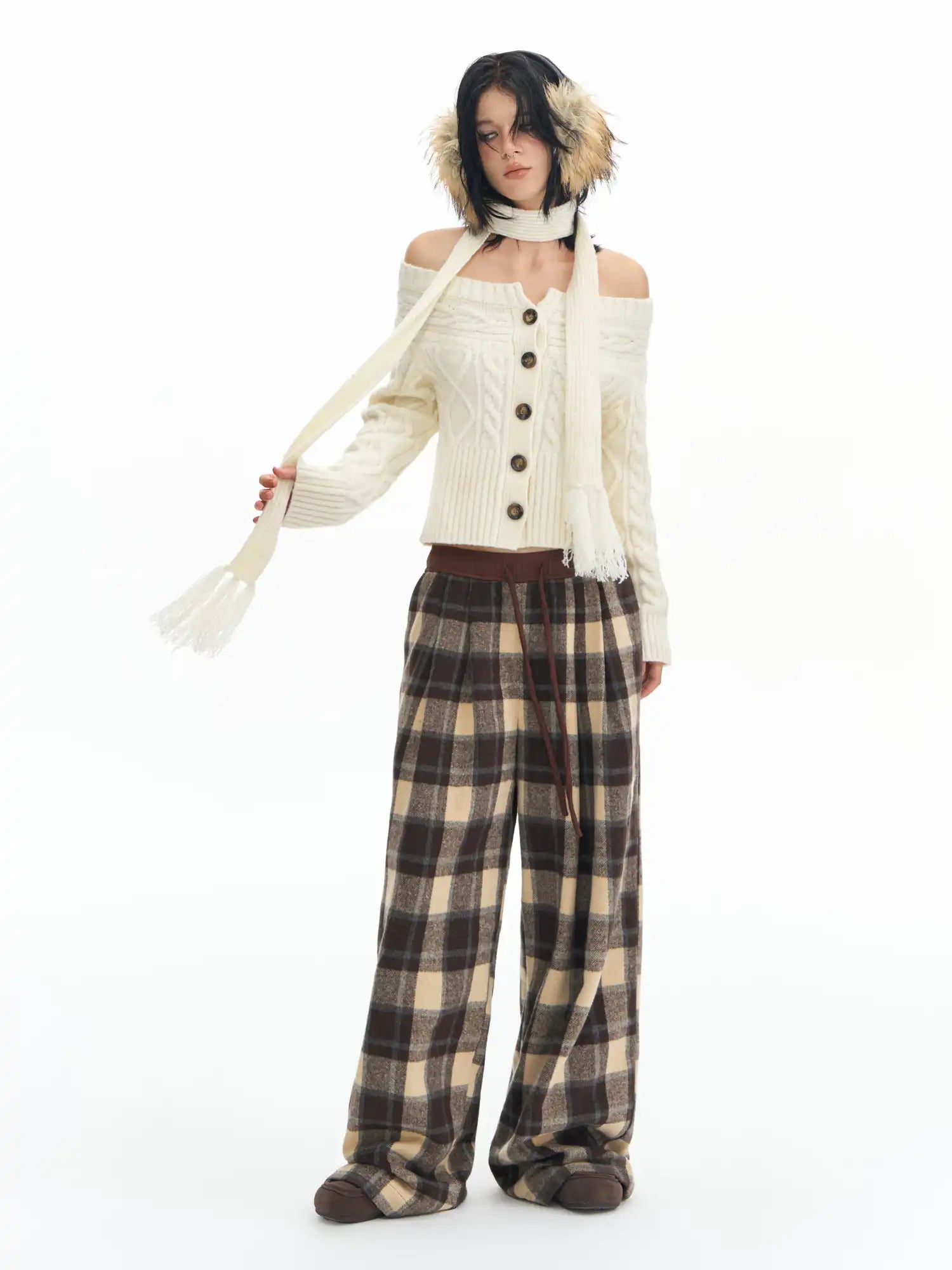 Deleteex Tassel Scarf Off Shoulder Sweater | Canton Collective