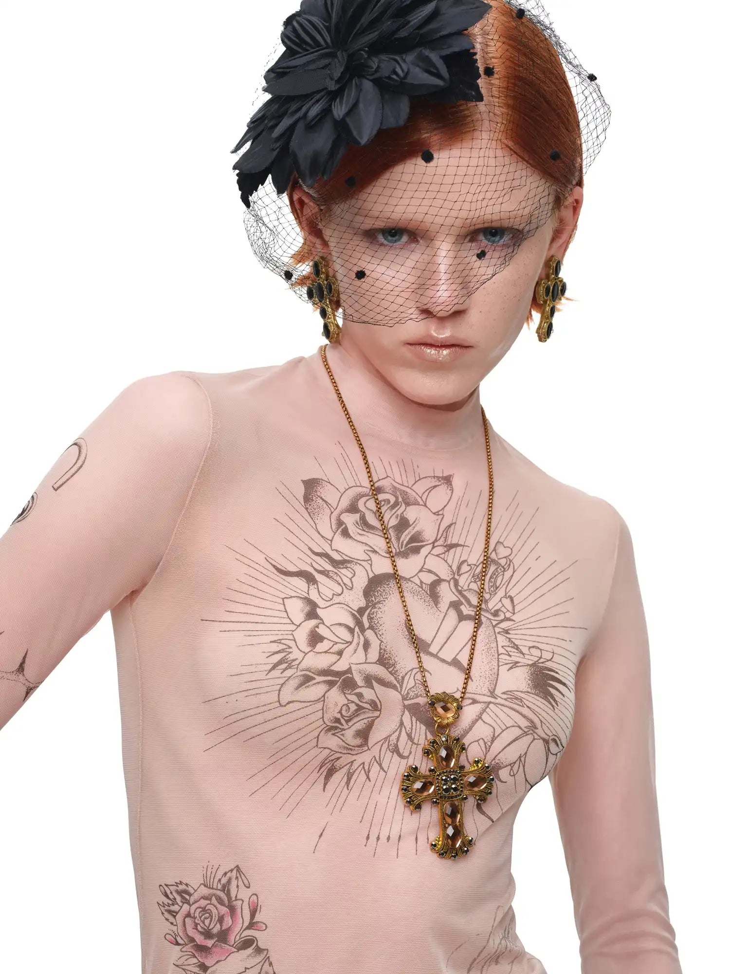 1Jinn Studio Tattoo-Print Sheer Mesh High Neck Top | Canton Collective