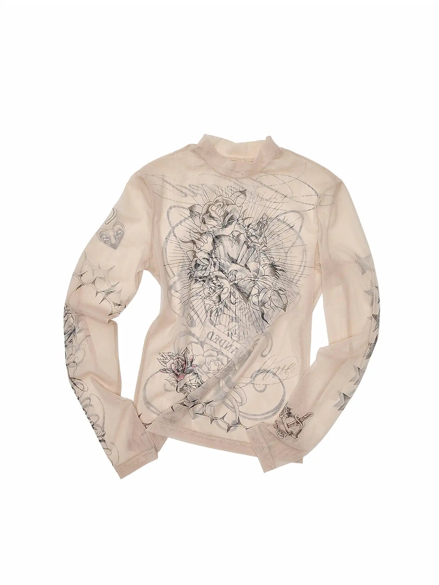 1Jinn Studio Tattoo-Print Sheer Mesh High Neck Top | Canton Collective
