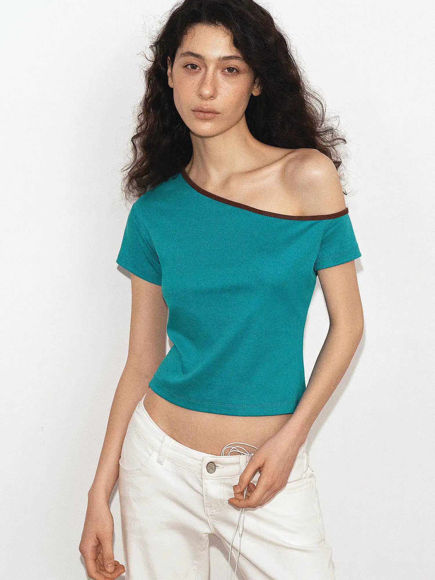 Ayo Teal Off Shoulder Crop Top | Canton Collective
