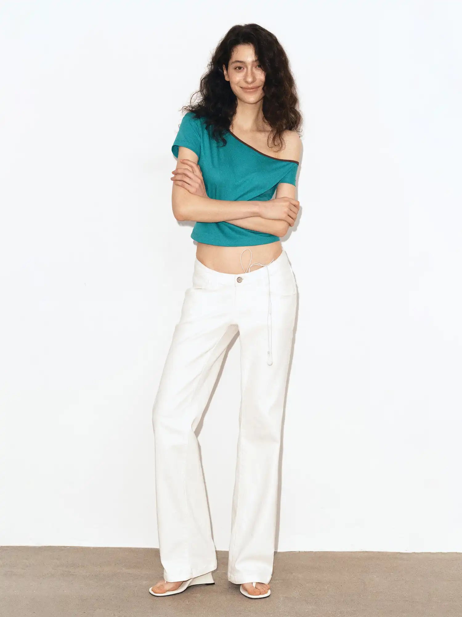 Ayo Teal Off Shoulder Crop Top | Canton Collective