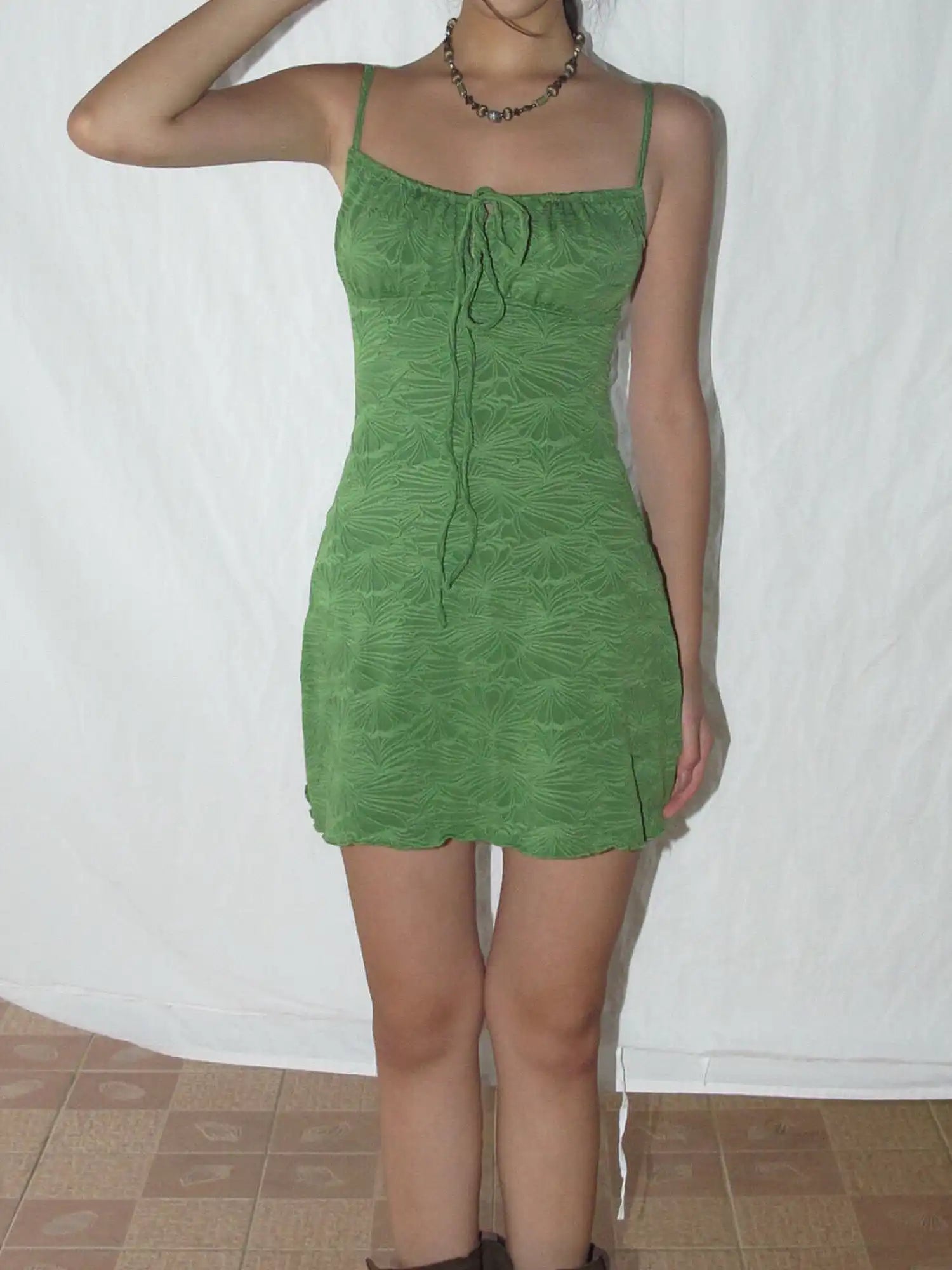 CantonCollective Design Textured Green Bustier Mini Dress | Canton Collective