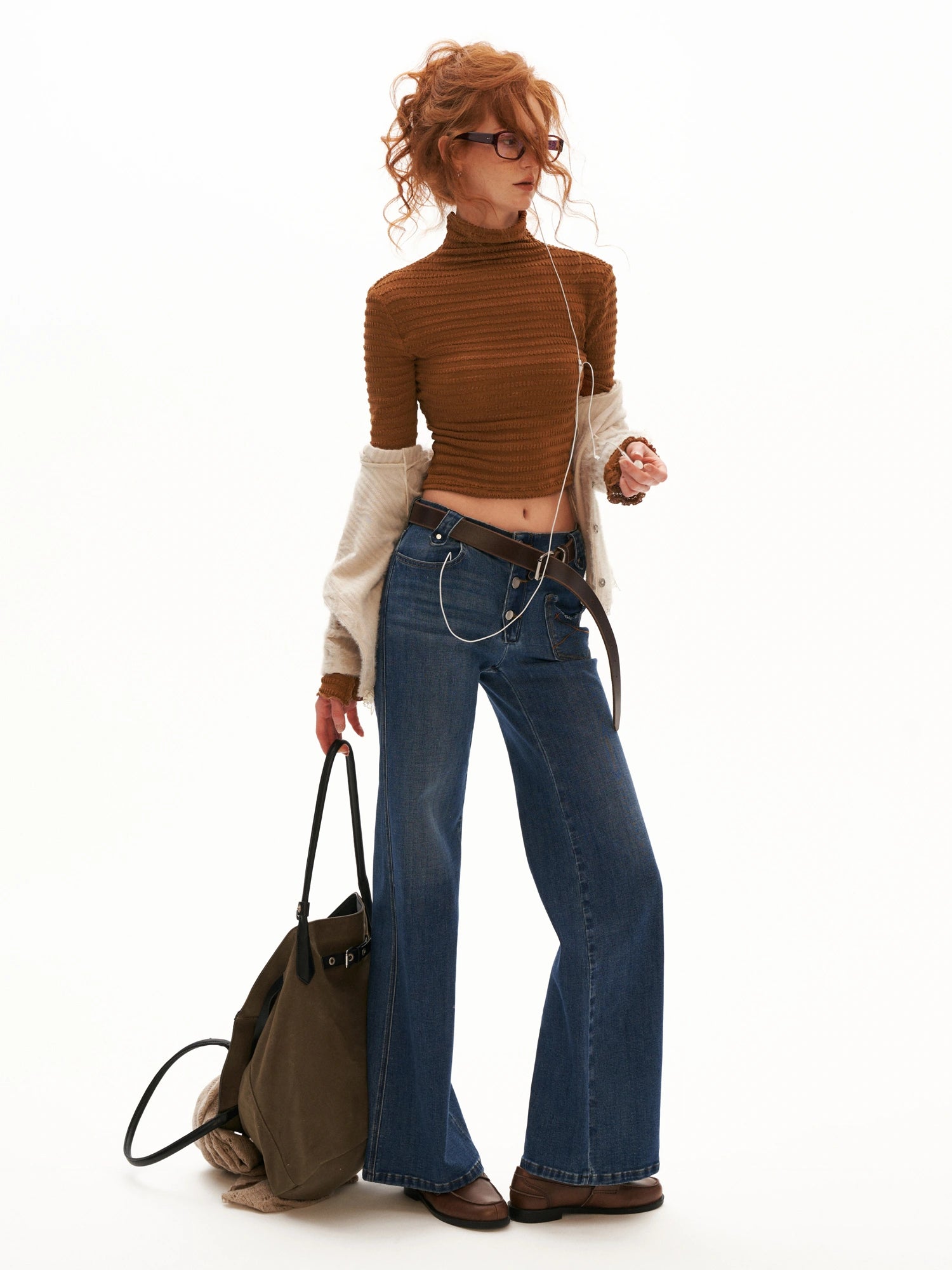 MAMC Textured Mock Neck Long Sleeve Crop Top | Canton Collective