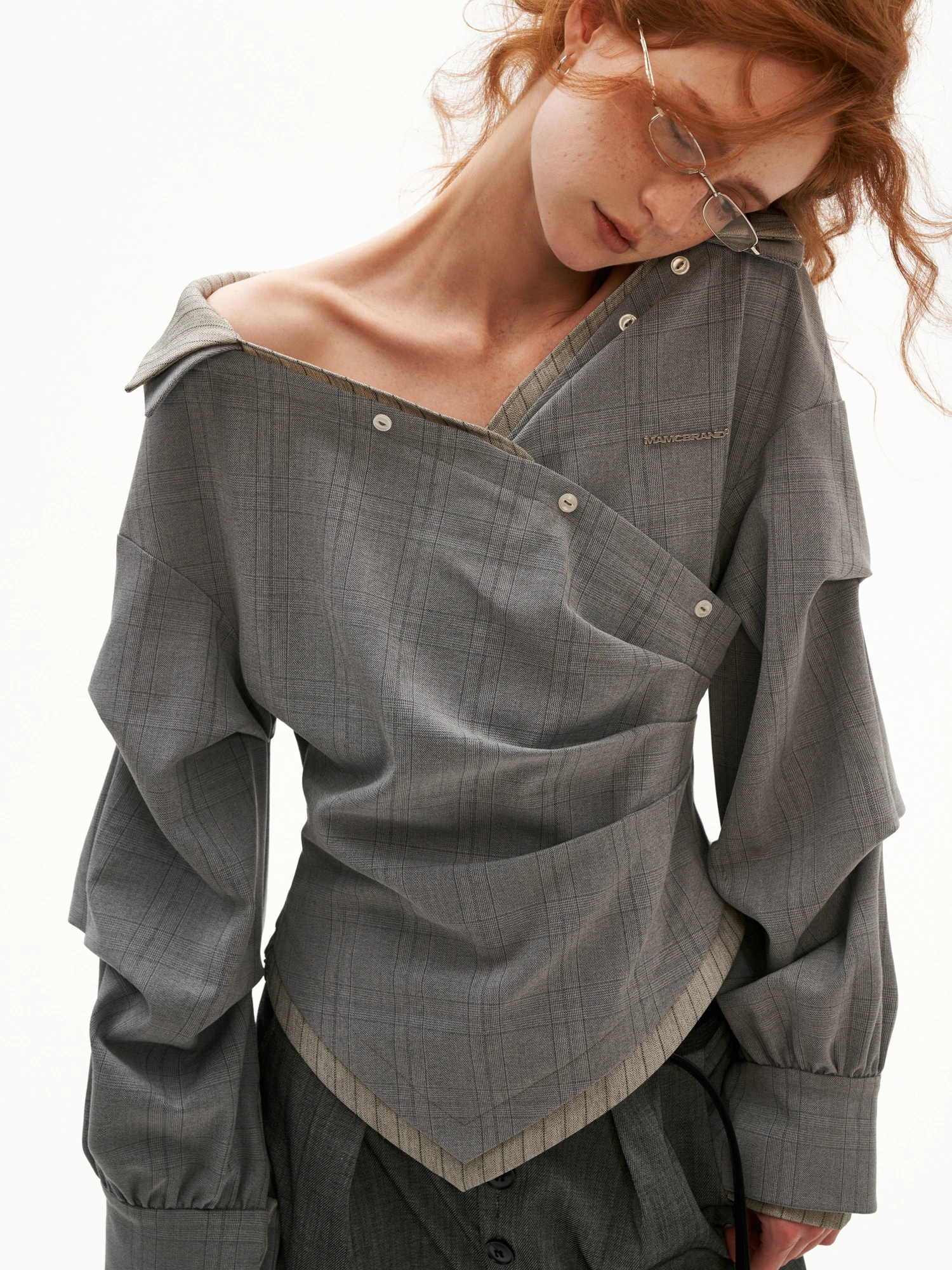MAMC Textured Plaid Long Sleeve Wrap Top | Canton Collective