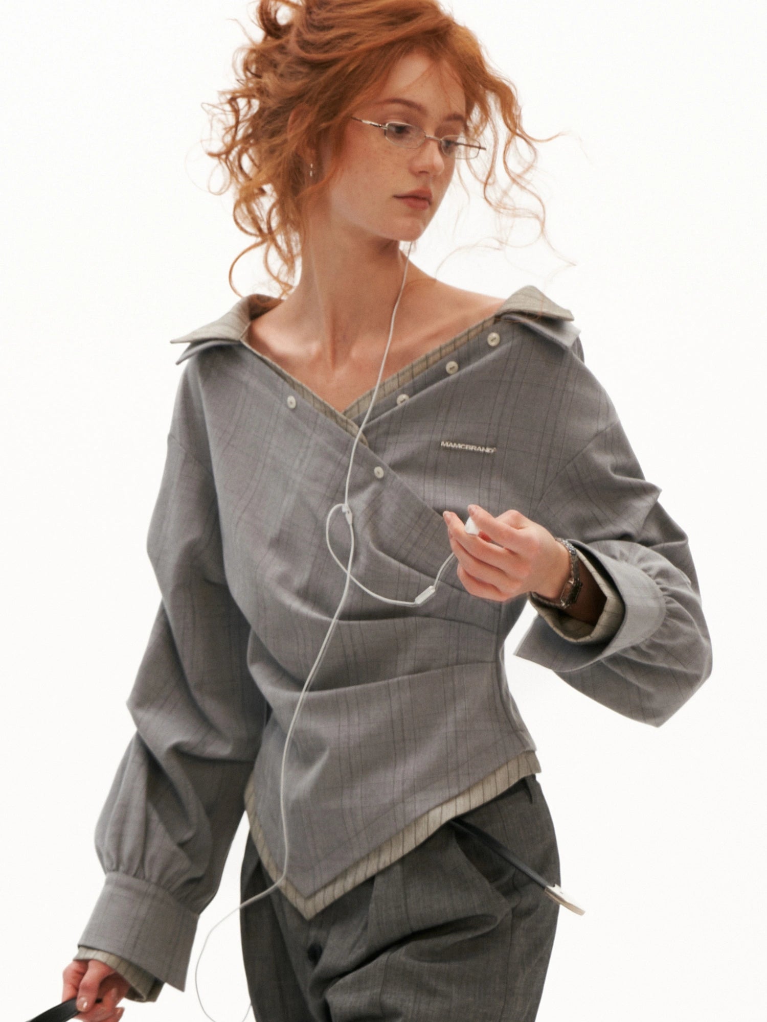 MAMC Textured Plaid Long Sleeve Wrap Top | Canton Collective