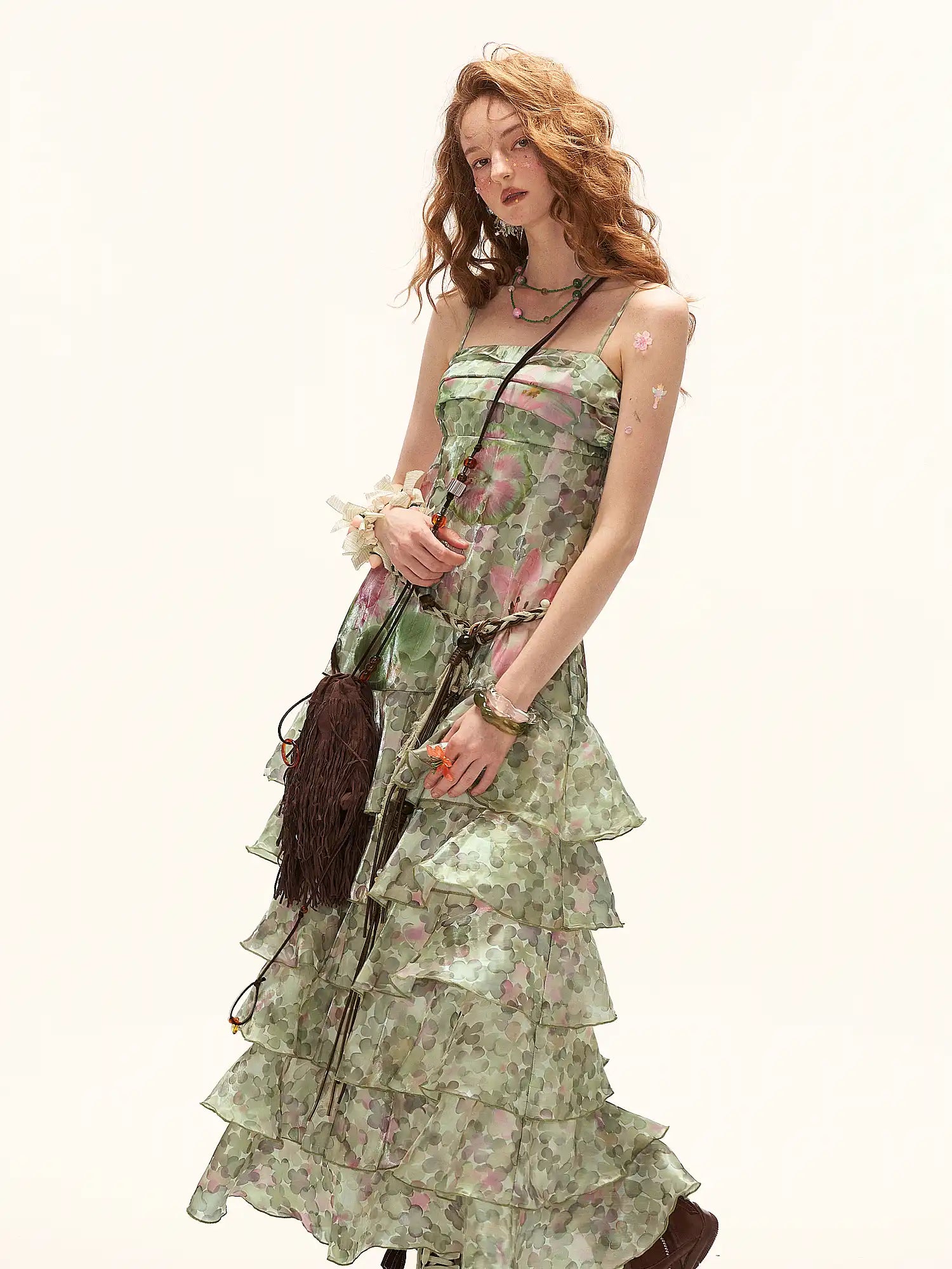MAMC Tiered Ruffle Layers Midi Slip Floral Dress | Canton Collective