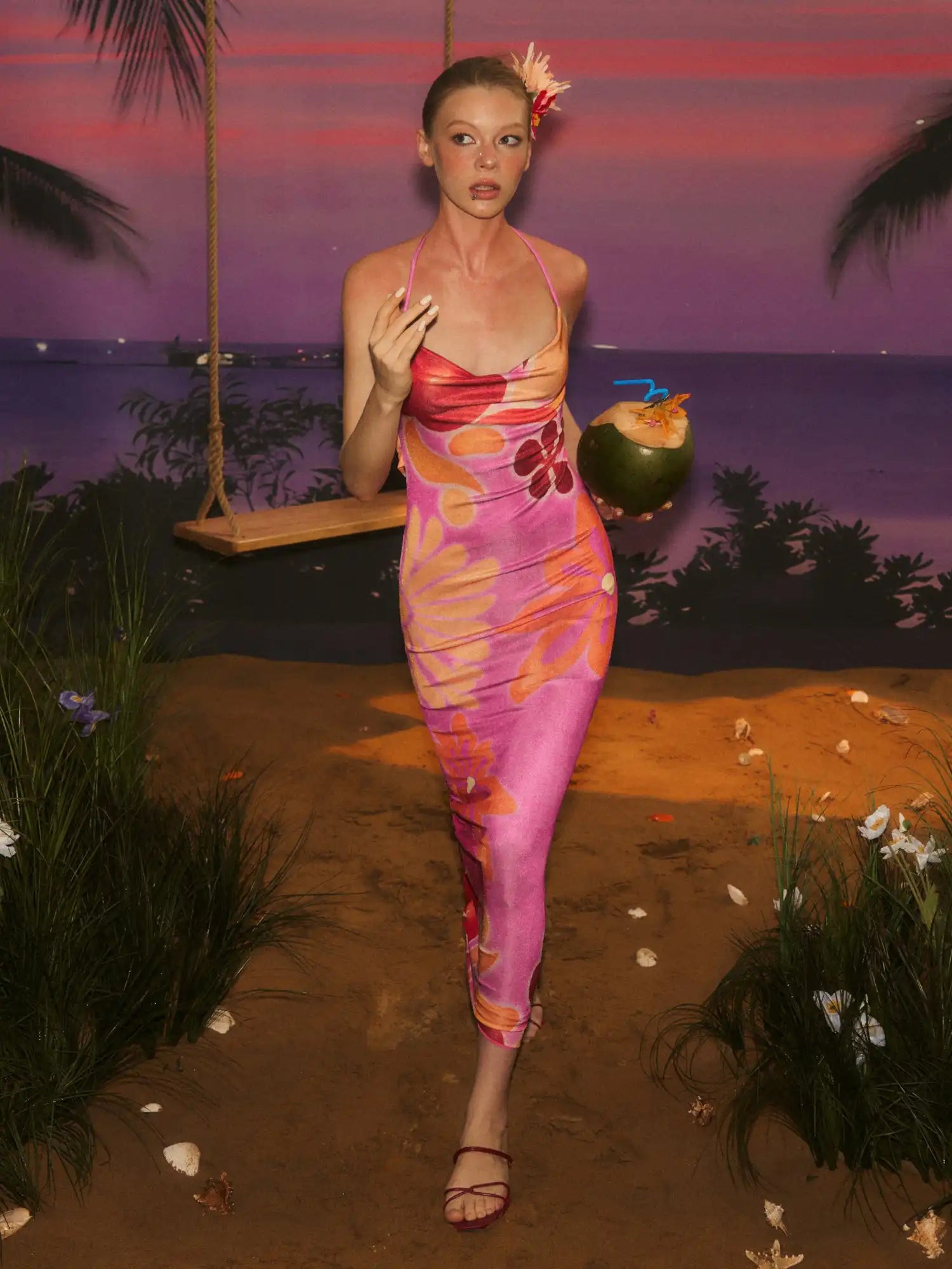 Deleteex Tropical Floral Cowl Neck Dress | Canton Collective