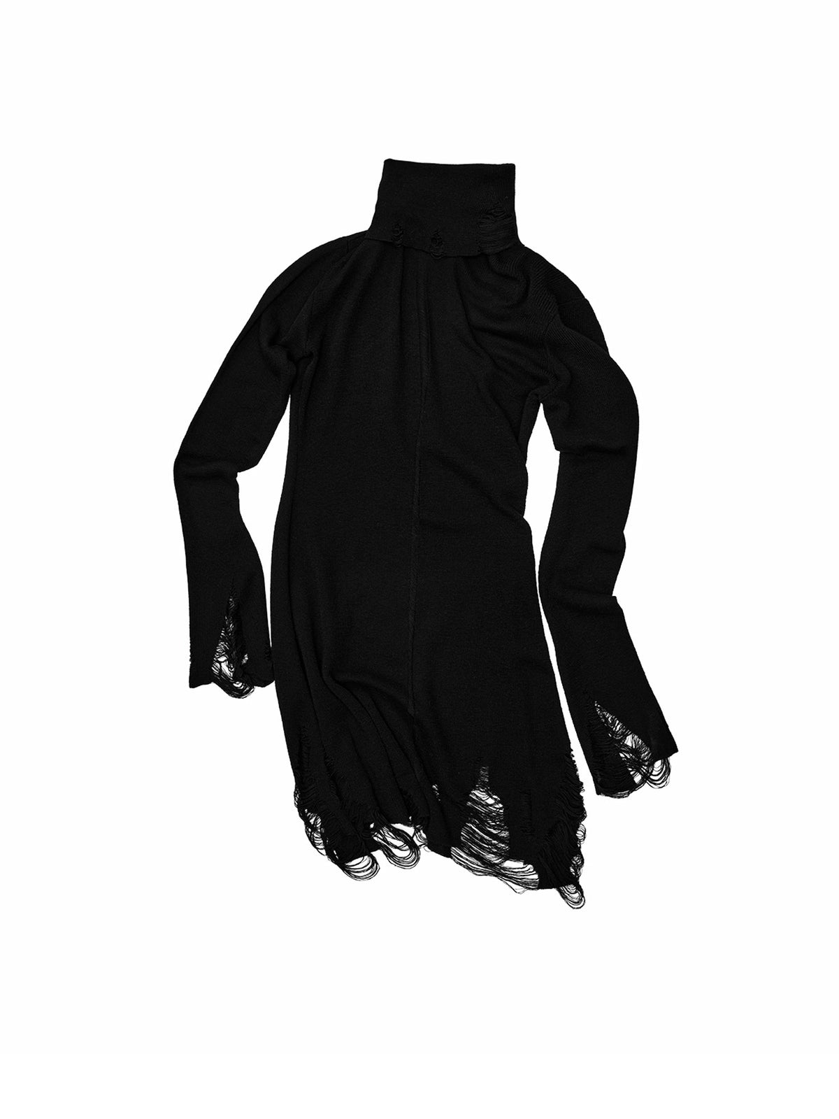 1Jinn Studio Turtleneck Sheer Mini Distressed Knit Dress | Canton Collective