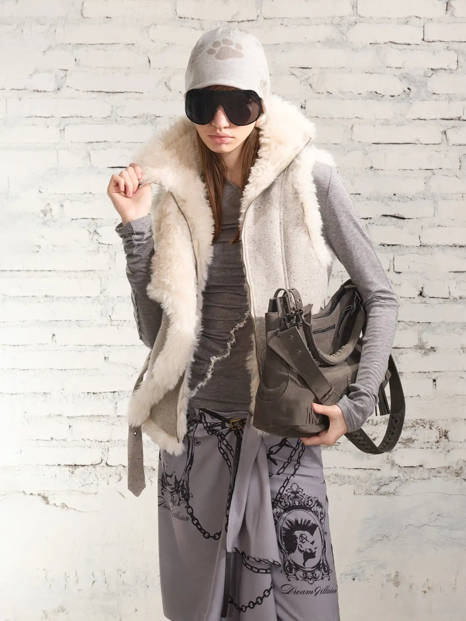 2th Desire Tweed Shearling Biker Vest | Canton Collective