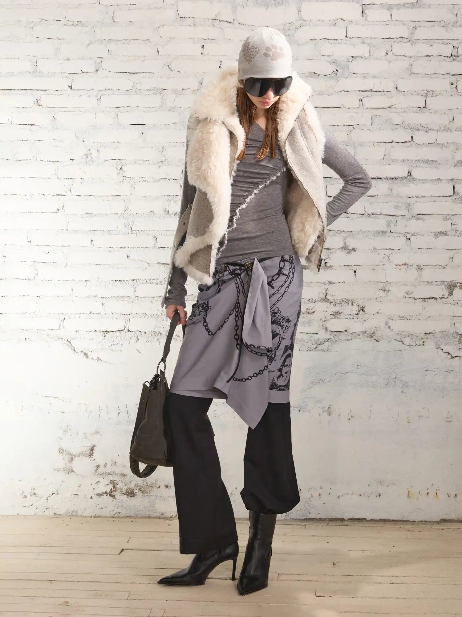 2th Desire Tweed Shearling Biker Vest | Canton Collective