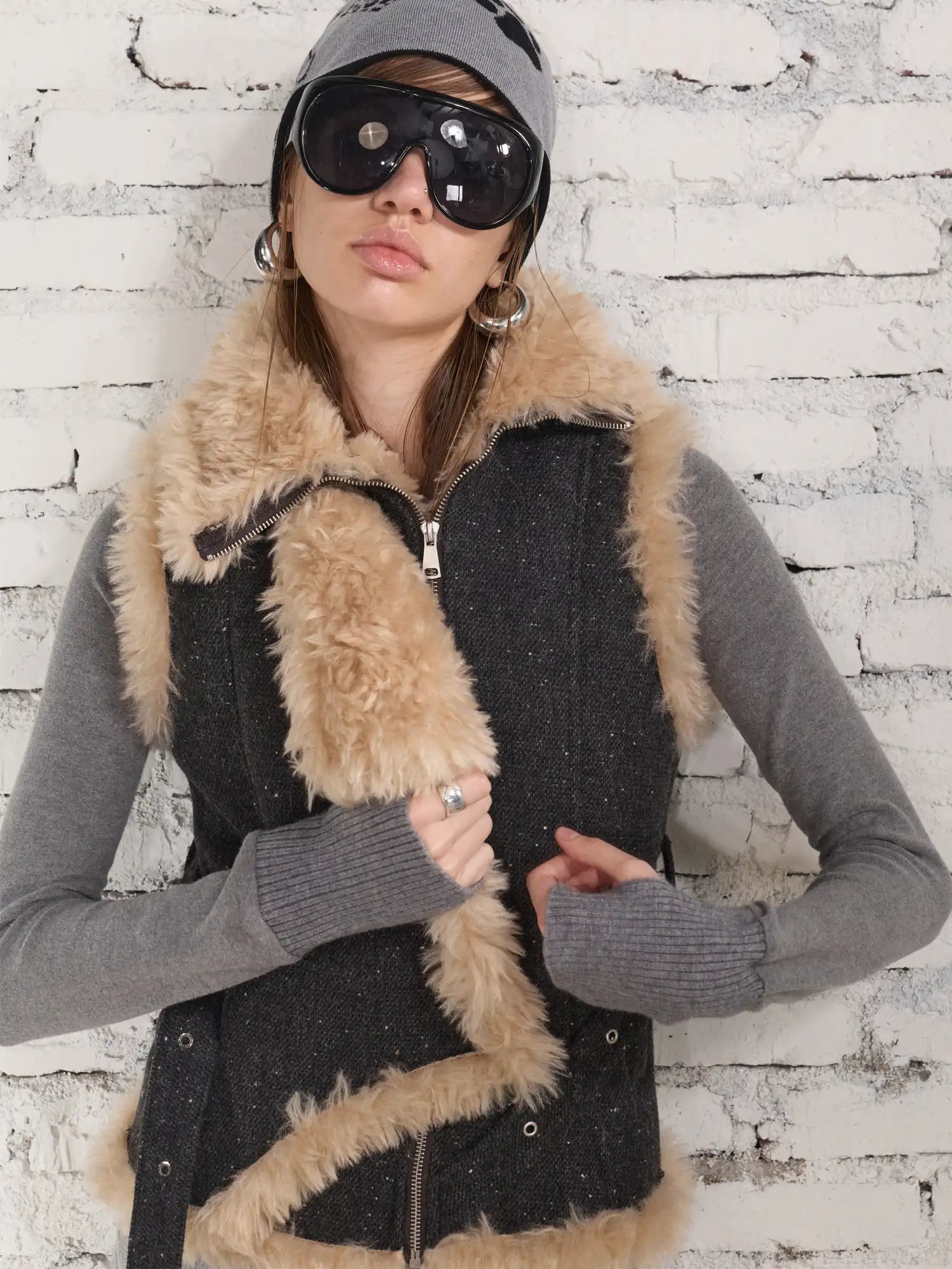 2th Desire Tweed Shearling Biker Vest | Canton Collective