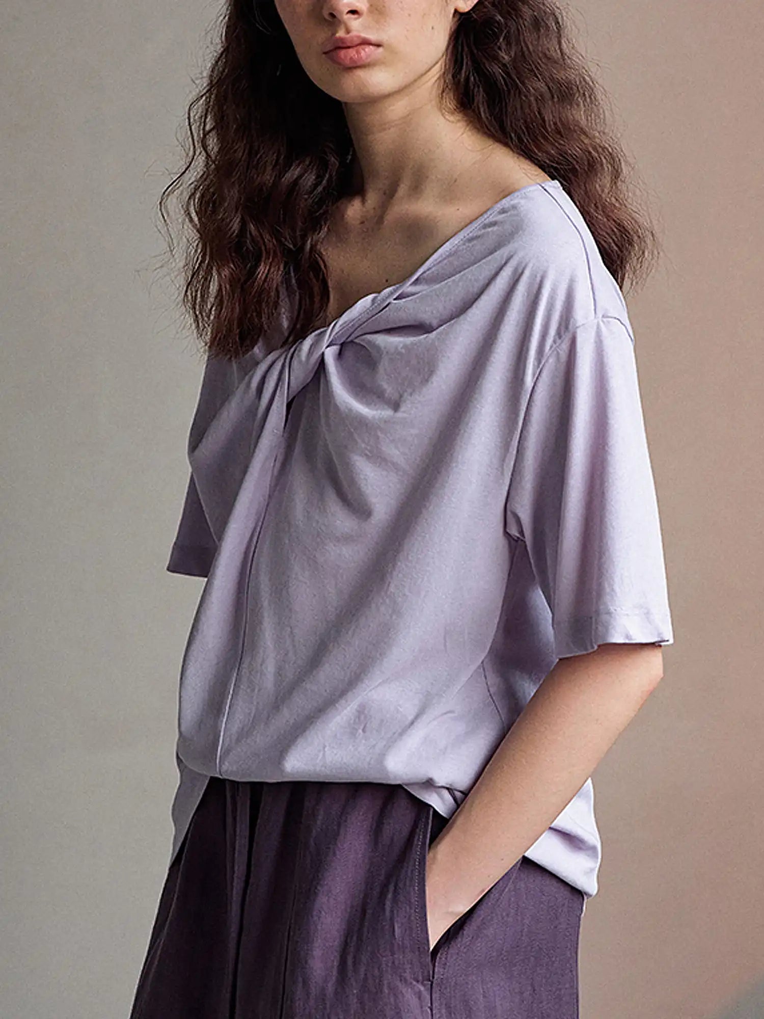 CantonCollective Design Twist Front Cotton Blend Knit Top | Canton Collective