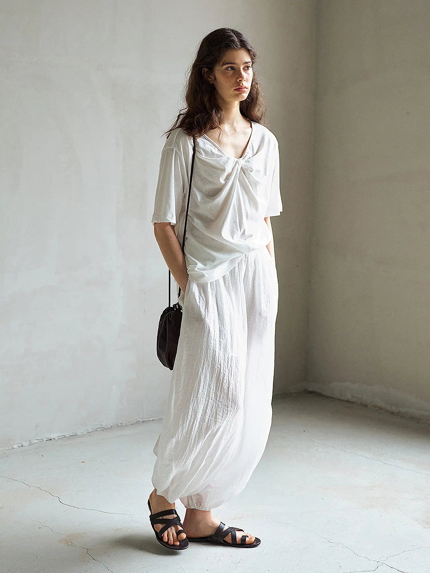 CantonCollective Design Twist Front Cotton Blend Knit Top | Canton Collective