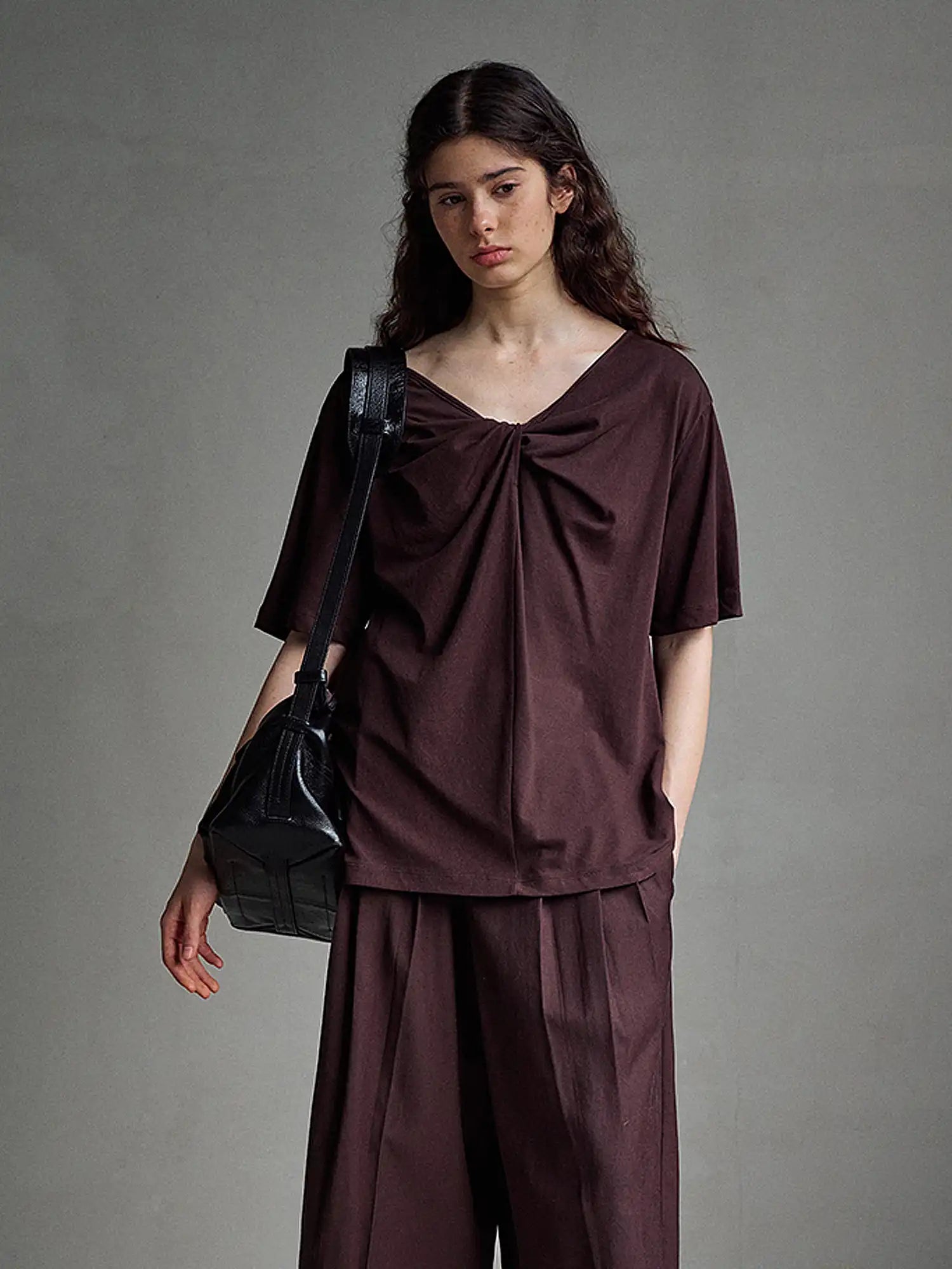CantonCollective Design Twist Front Cotton Blend Knit Top | Canton Collective