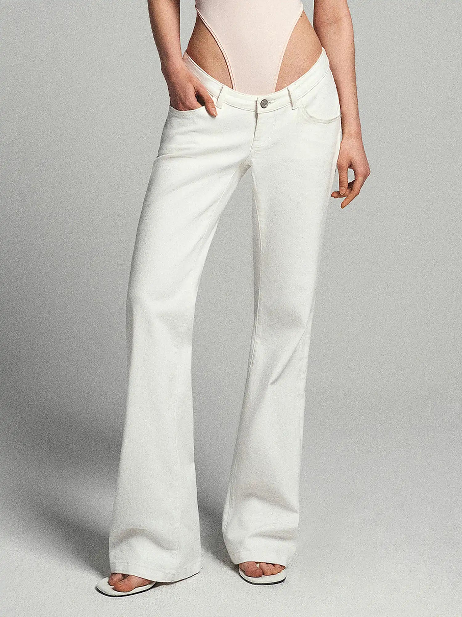 Ayo V-Front White Low Rise Flared Jeans | Canton Collective