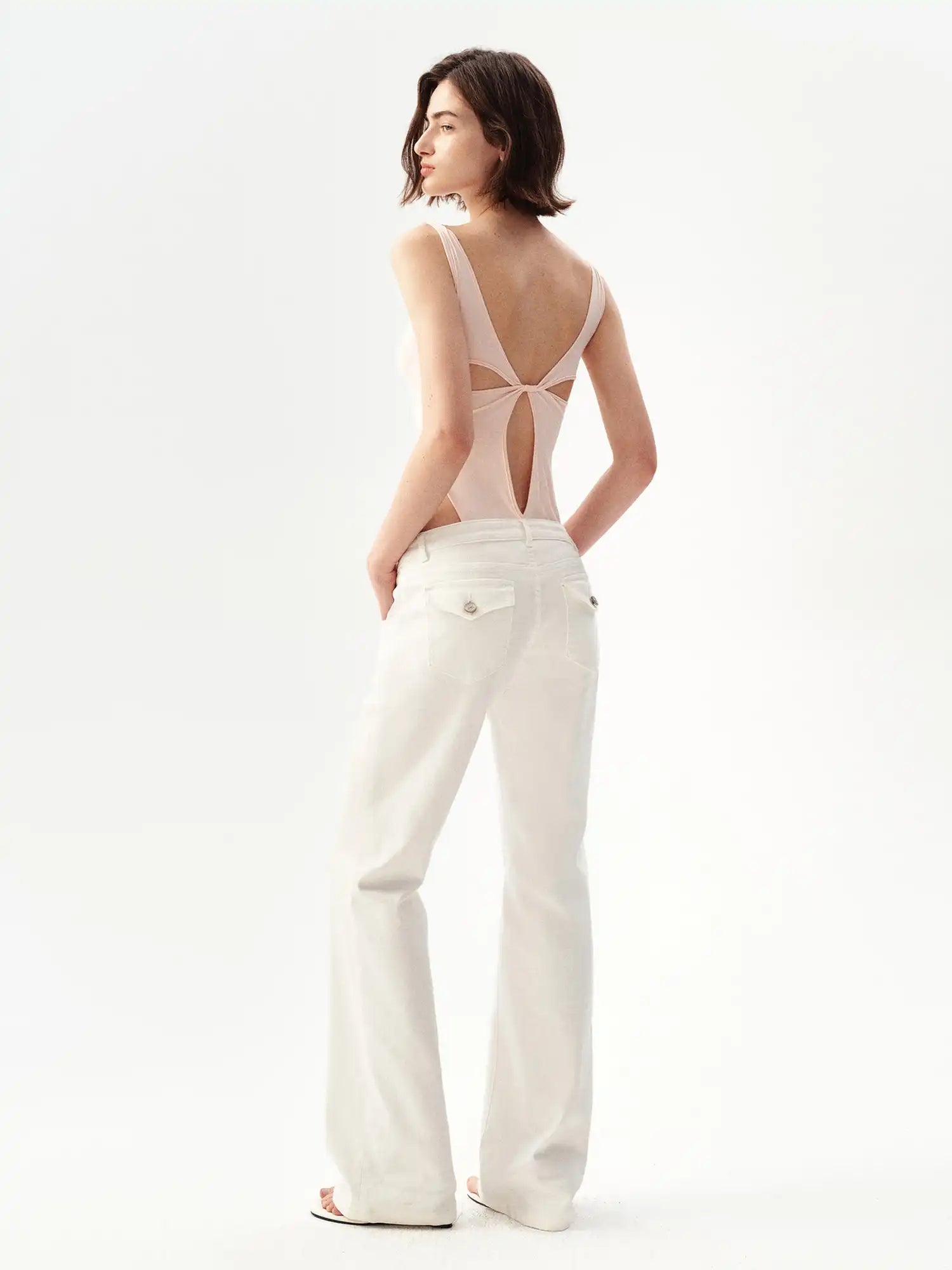 Ayo V-Front White Low Rise Flared Jeans | Canton Collective