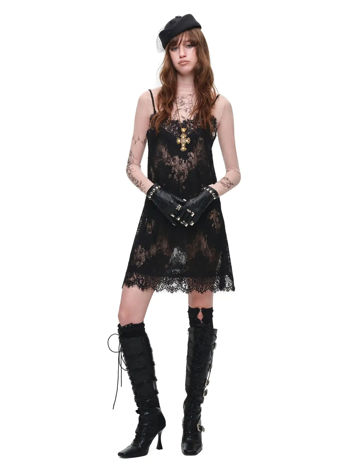 1Jinn Studio V Neck Sheer Lace Slip Mini Dress | Canton Collective