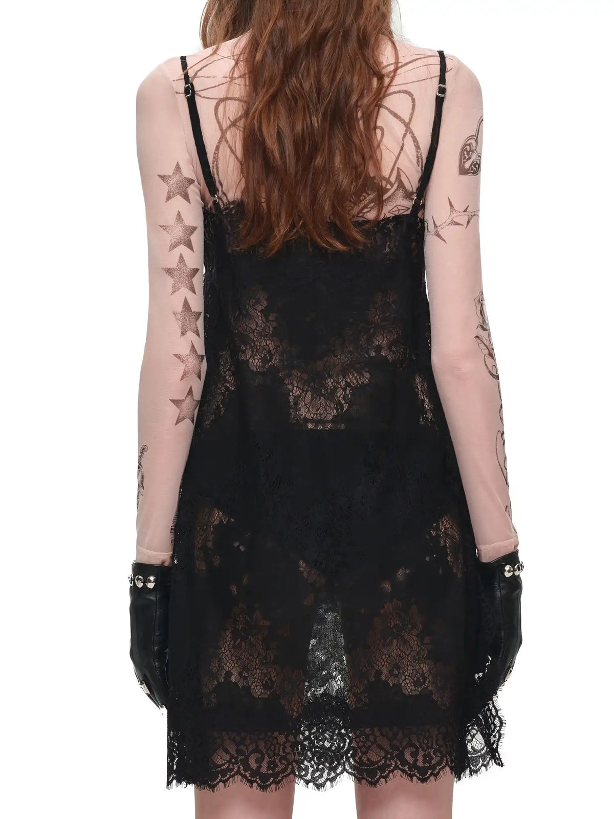 1Jinn Studio V Neck Sheer Lace Slip Mini Dress | Canton Collective