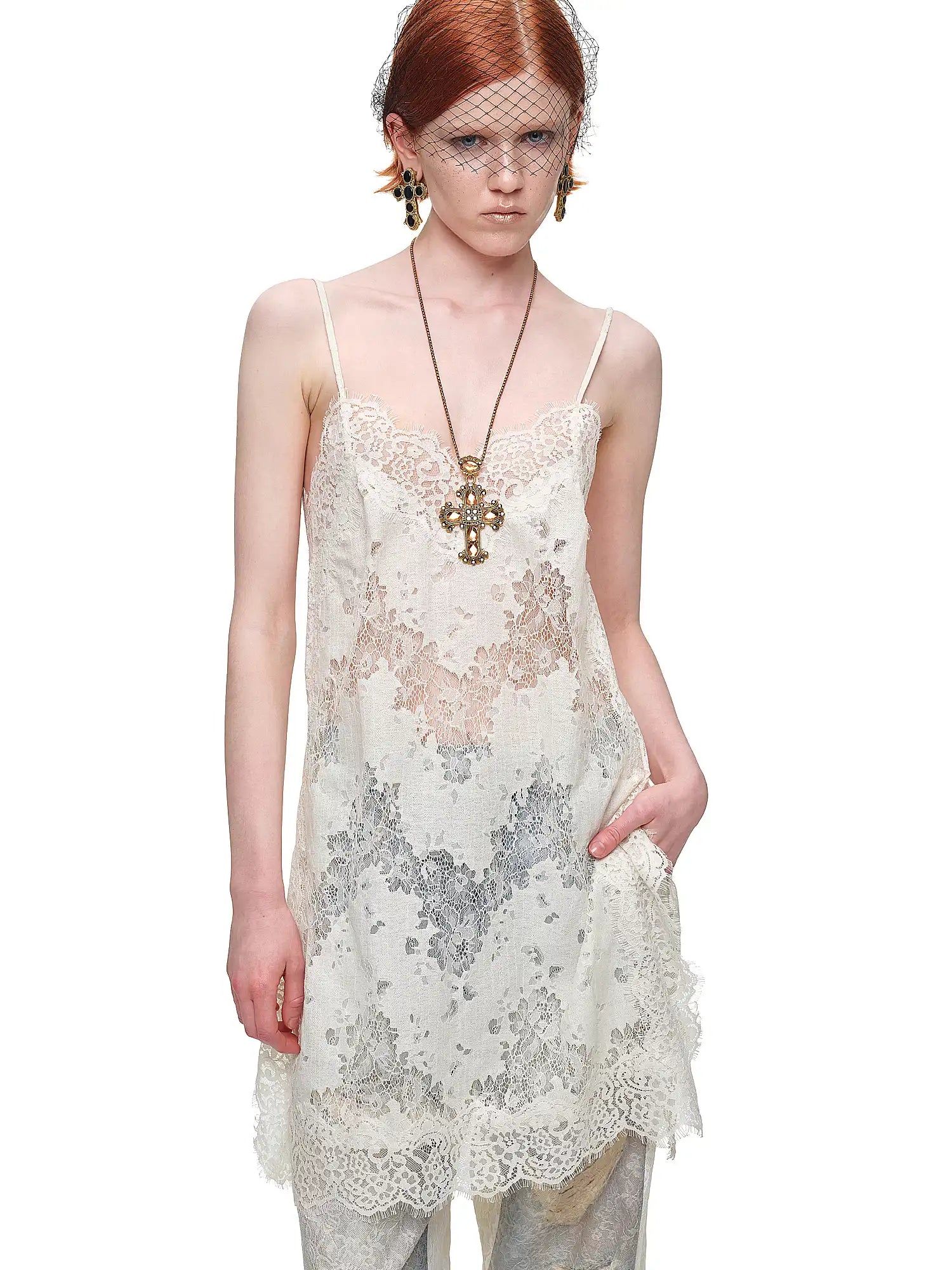1Jinn Studio V Neck Sheer Lace Slip Mini Dress | Canton Collective