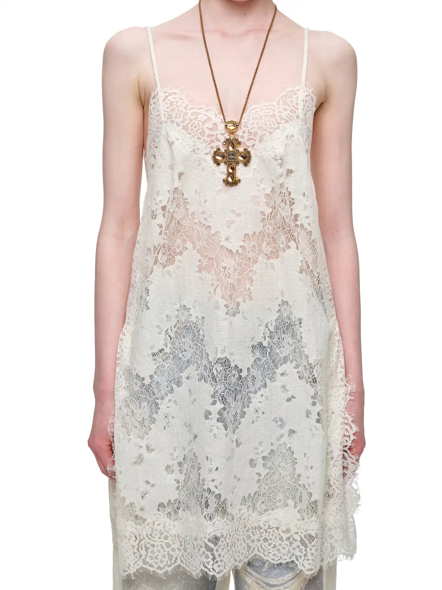 1Jinn Studio V Neck Sheer Lace Slip Mini Dress | Canton Collective