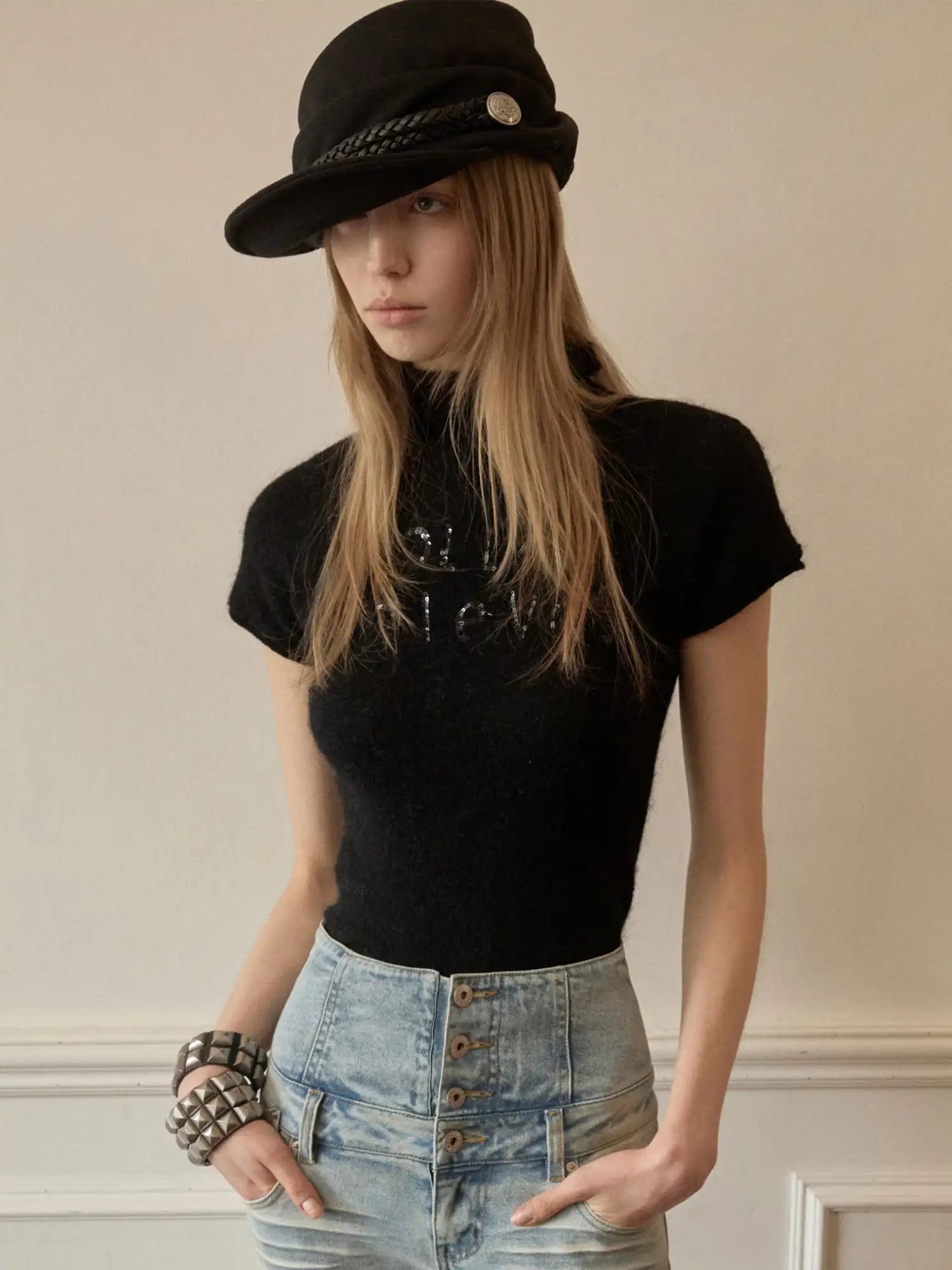 1Jinn Studio Valentine Sequin Short Sleeve Sweater Top | Canton Collective