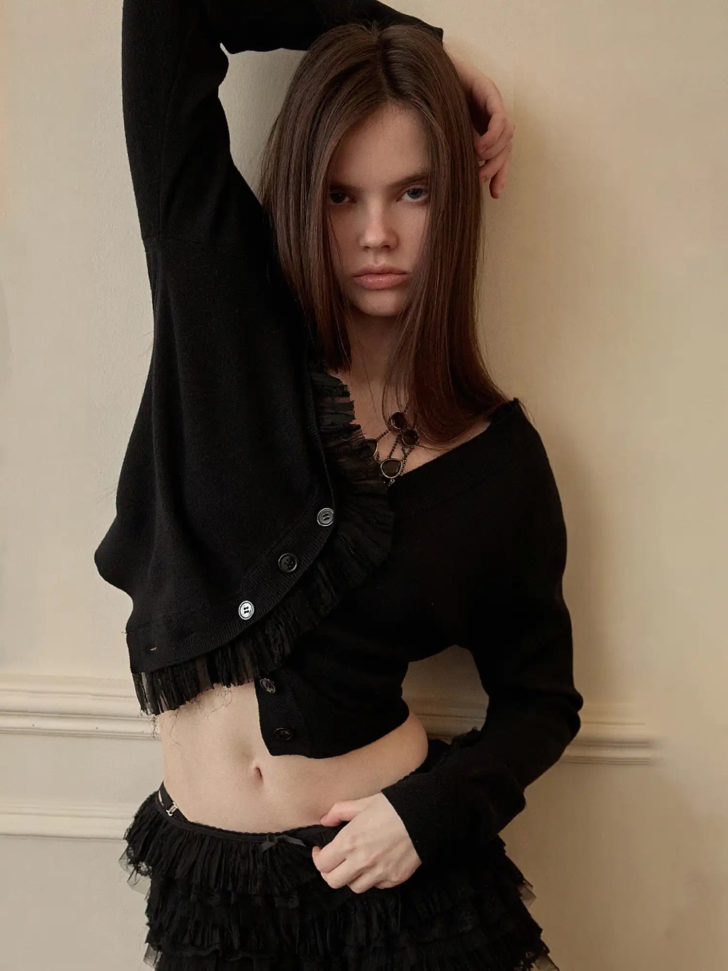 1Jinn Studio Victorian Y2K Aristocrat Cropped Ruffle Cardigan | Canton Collective