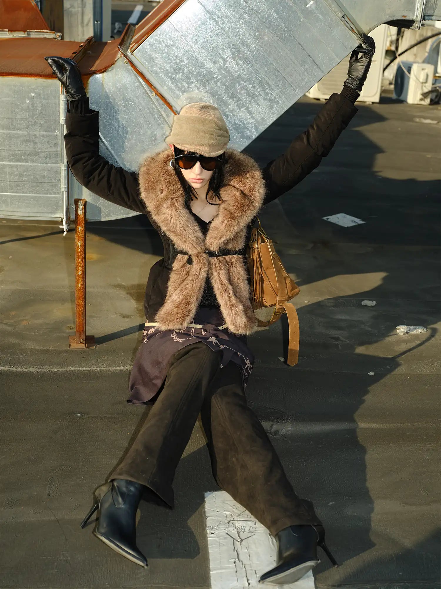 2th Desire Vintage-Style Patchwork Fur Down Jacket | Canton Collective