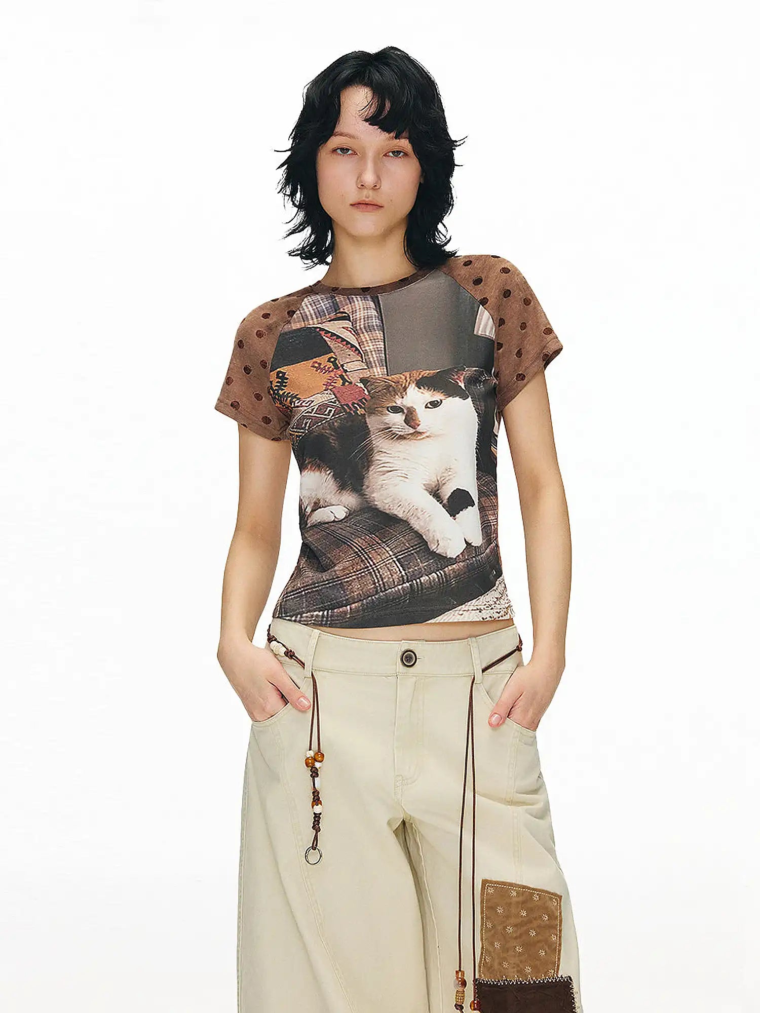 Outtheblue Vintage Velvet Polka Dot Raglan Sleeve Tee | Canton Collective