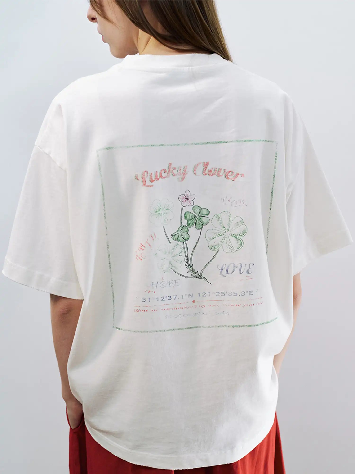CantonCollective Design Vintage Clover Print Cotton Oversized Tee | Canton Collective