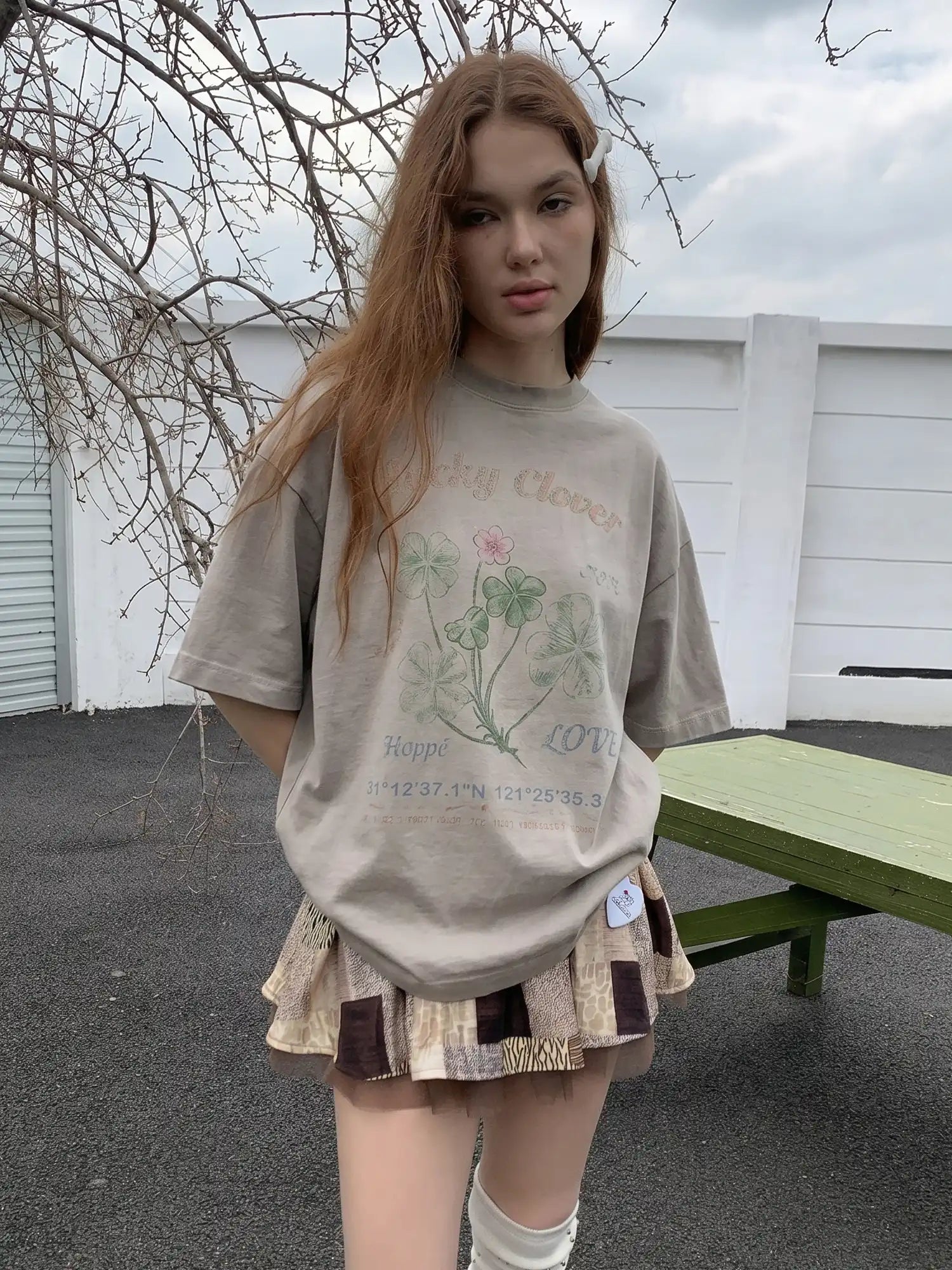 CantonCollective Design Vintage Clover Print Cotton Oversized Tee | Canton Collective