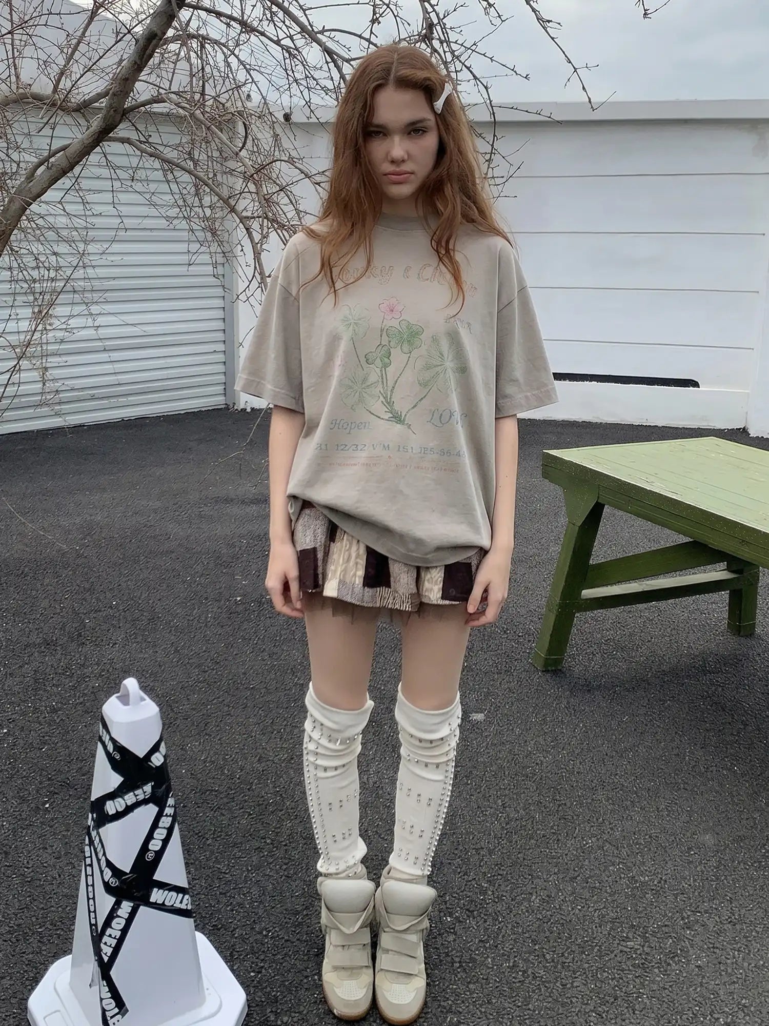 CantonCollective Design Vintage Clover Print Cotton Oversized Tee | Canton Collective
