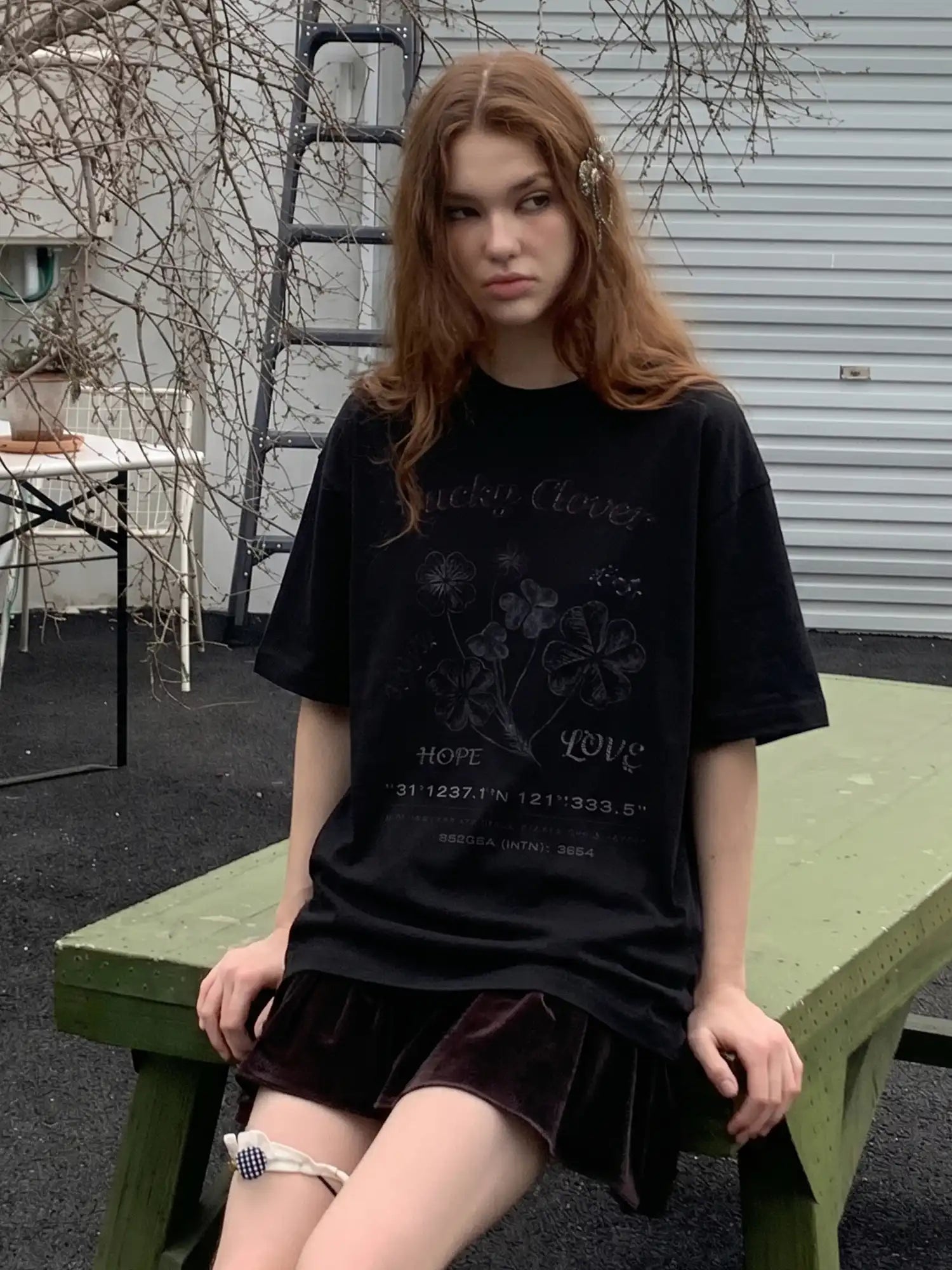 CantonCollective Design Vintage Clover Print Cotton Oversized Tee | Canton Collective