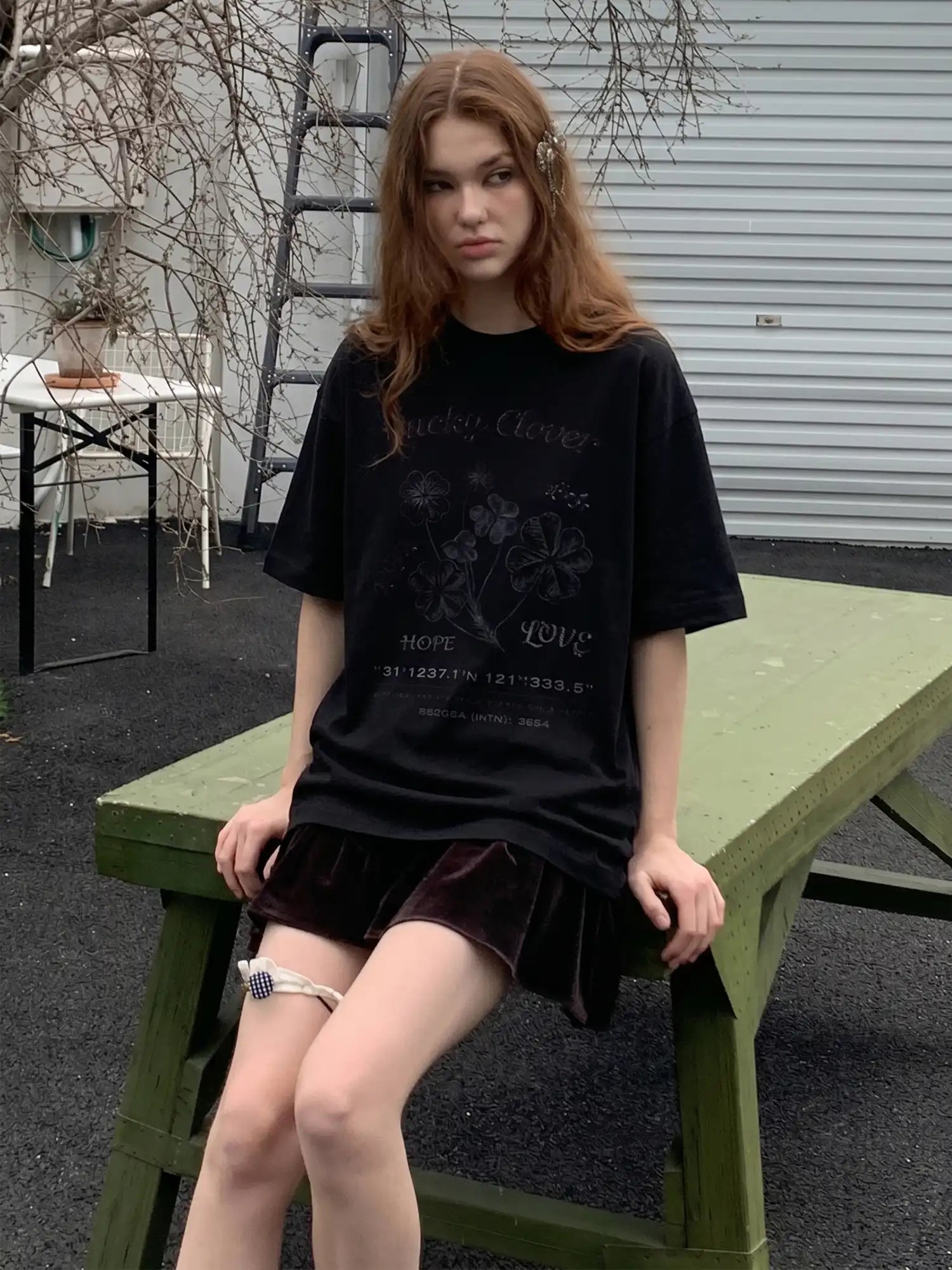 CantonCollective Design Vintage Clover Print Cotton Oversized Tee | Canton Collective