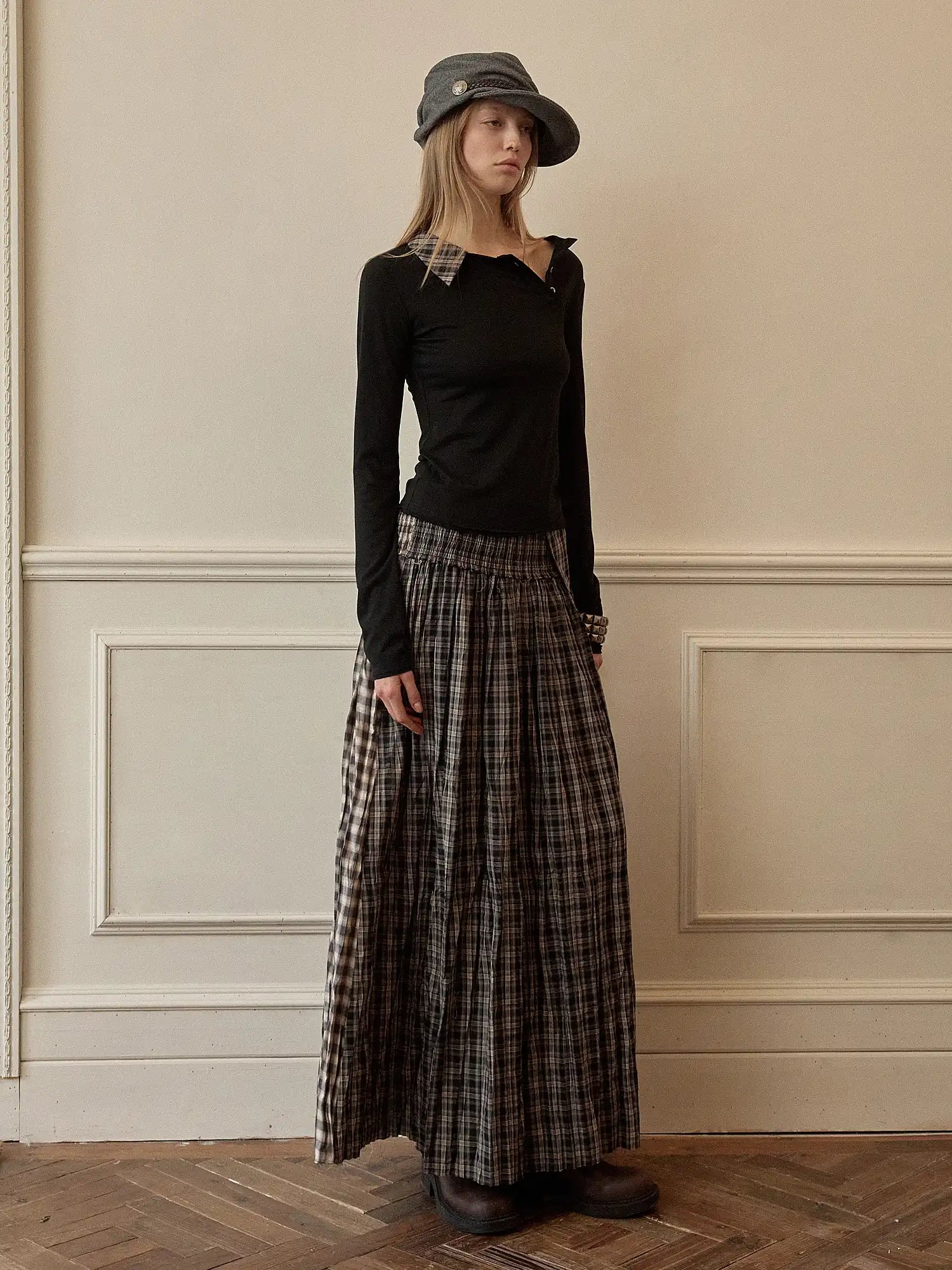 1Jinn Studio Vintage Deconstructed Plaid Panel Ruffle Maxi Skirt | Canton Collective