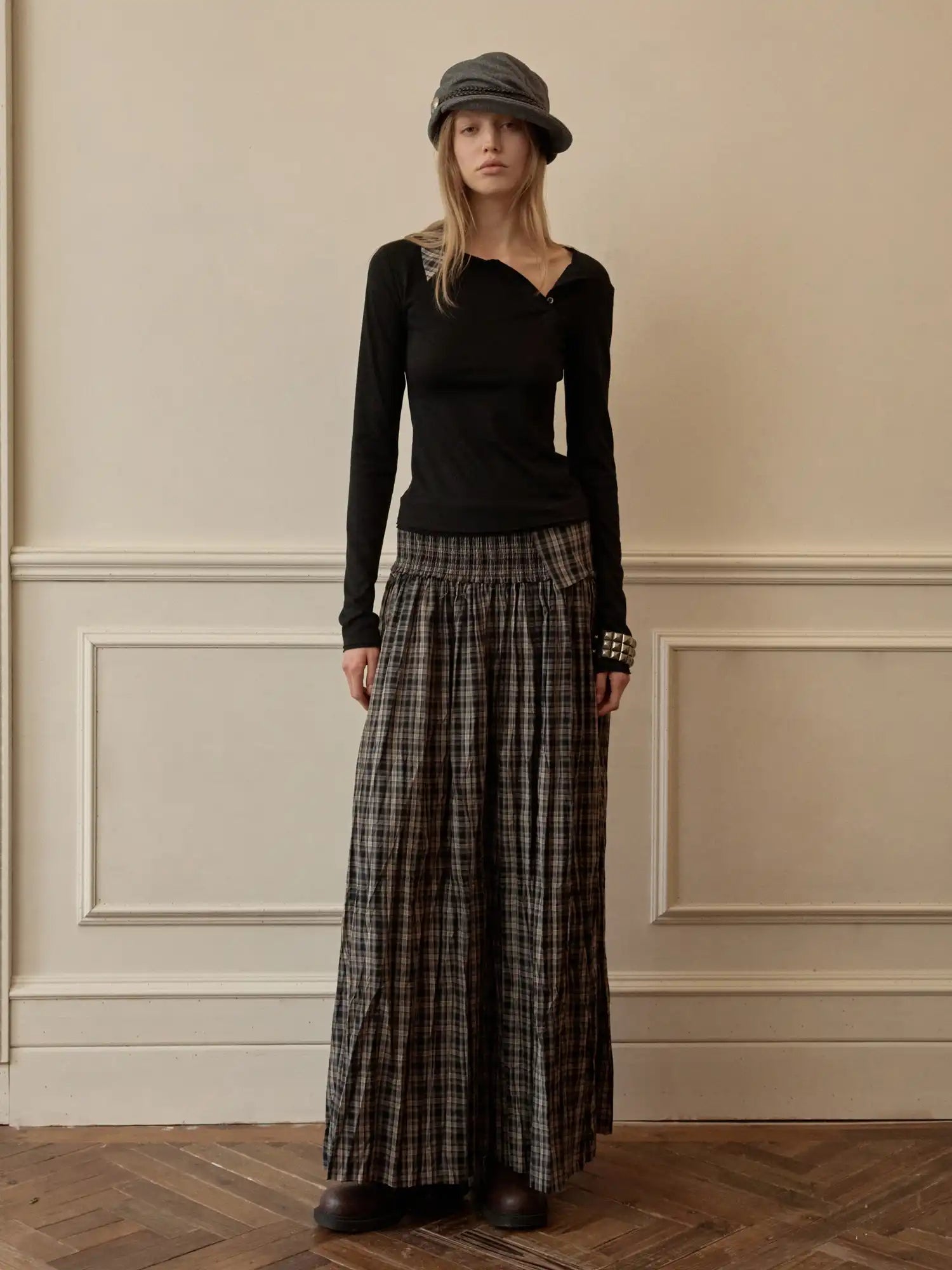 1Jinn Studio Vintage Deconstructed Plaid Panel Ruffle Maxi Skirt | Canton Collective