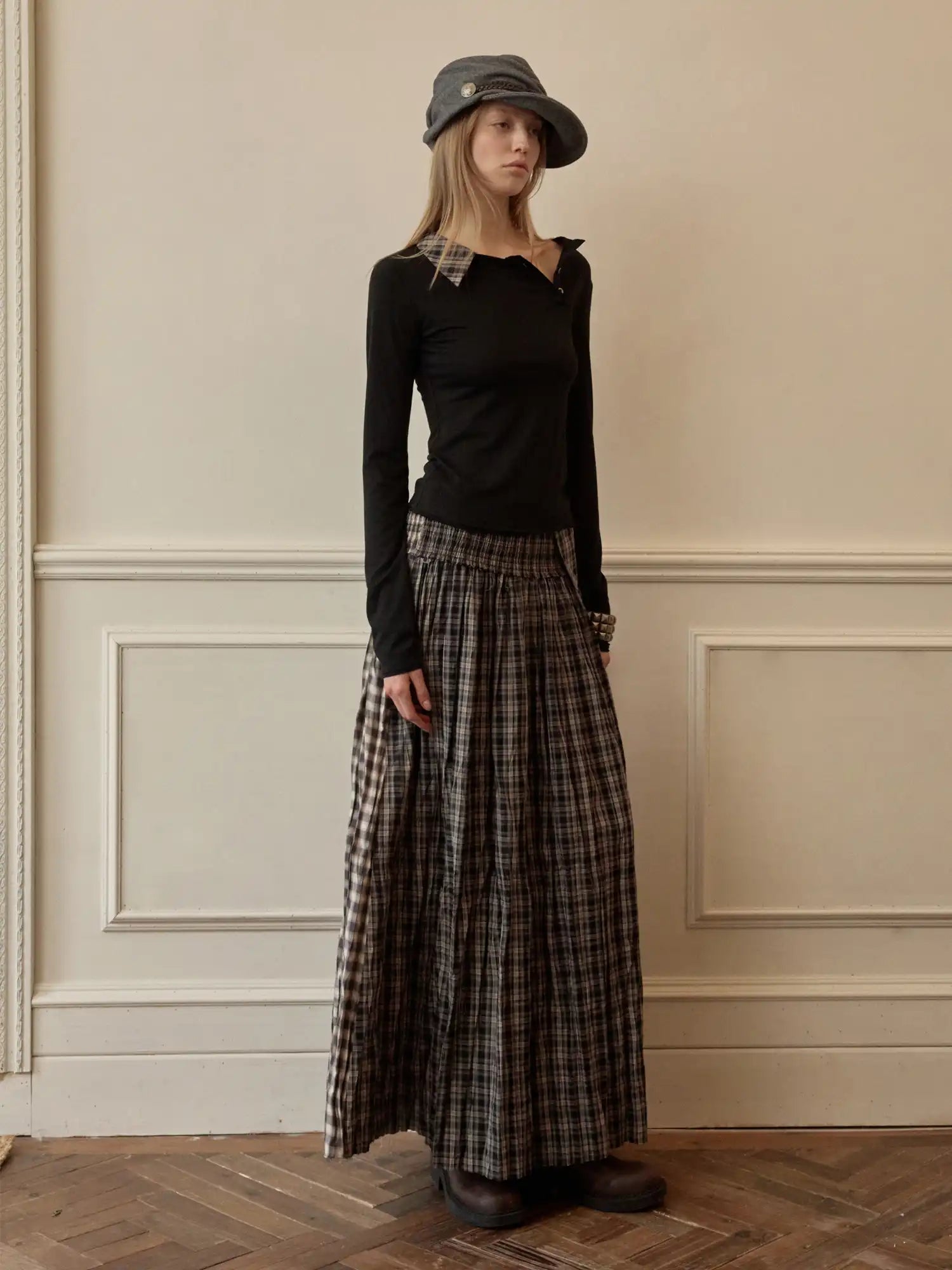 1Jinn Studio Vintage Deconstructed Plaid Panel Ruffle Maxi Skirt | Canton Collective